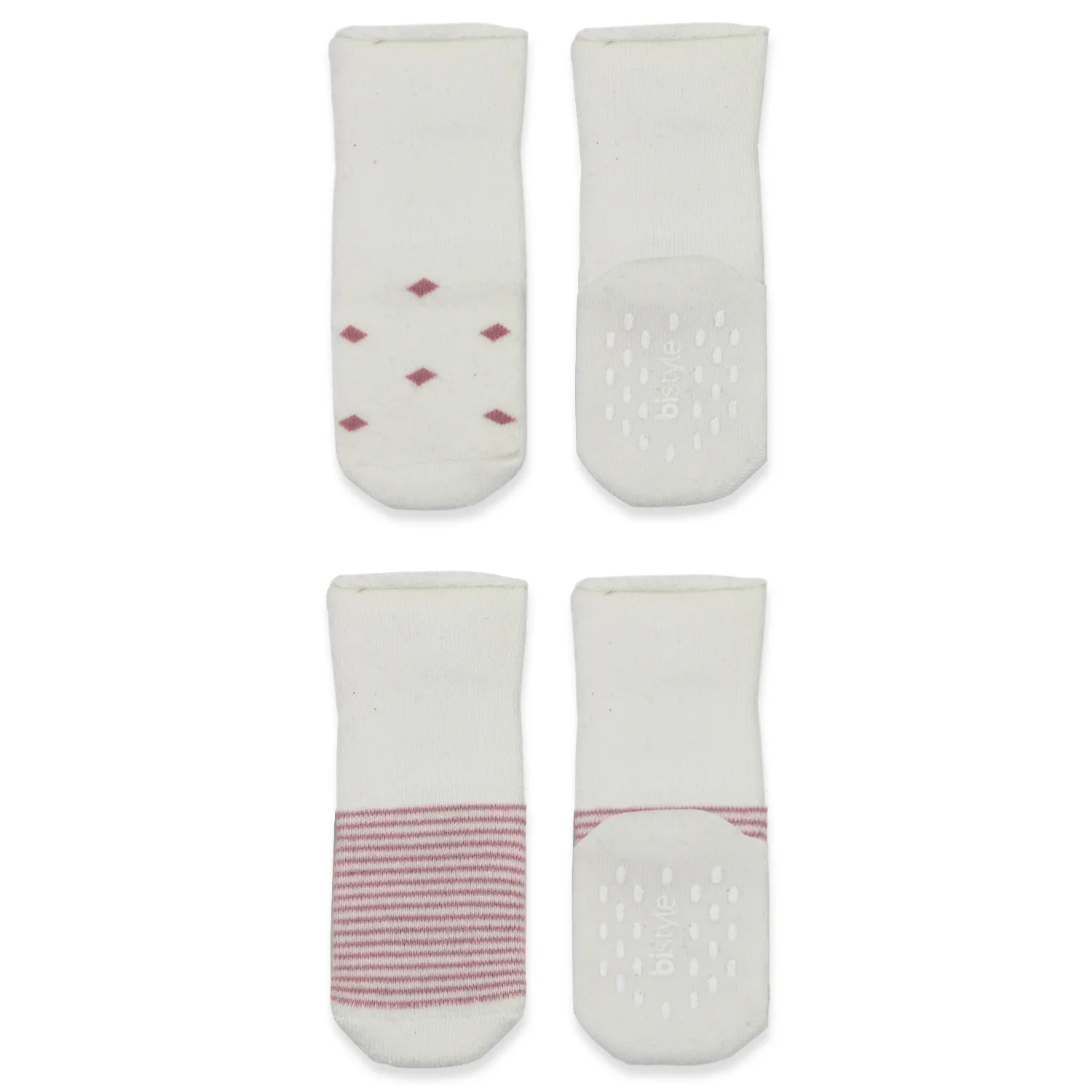 Bibaby Organik Çorap Soket Havlu 2li Kaymaz Çemberli Kıvrık Puanlı Bistyle Pudra - Ekru