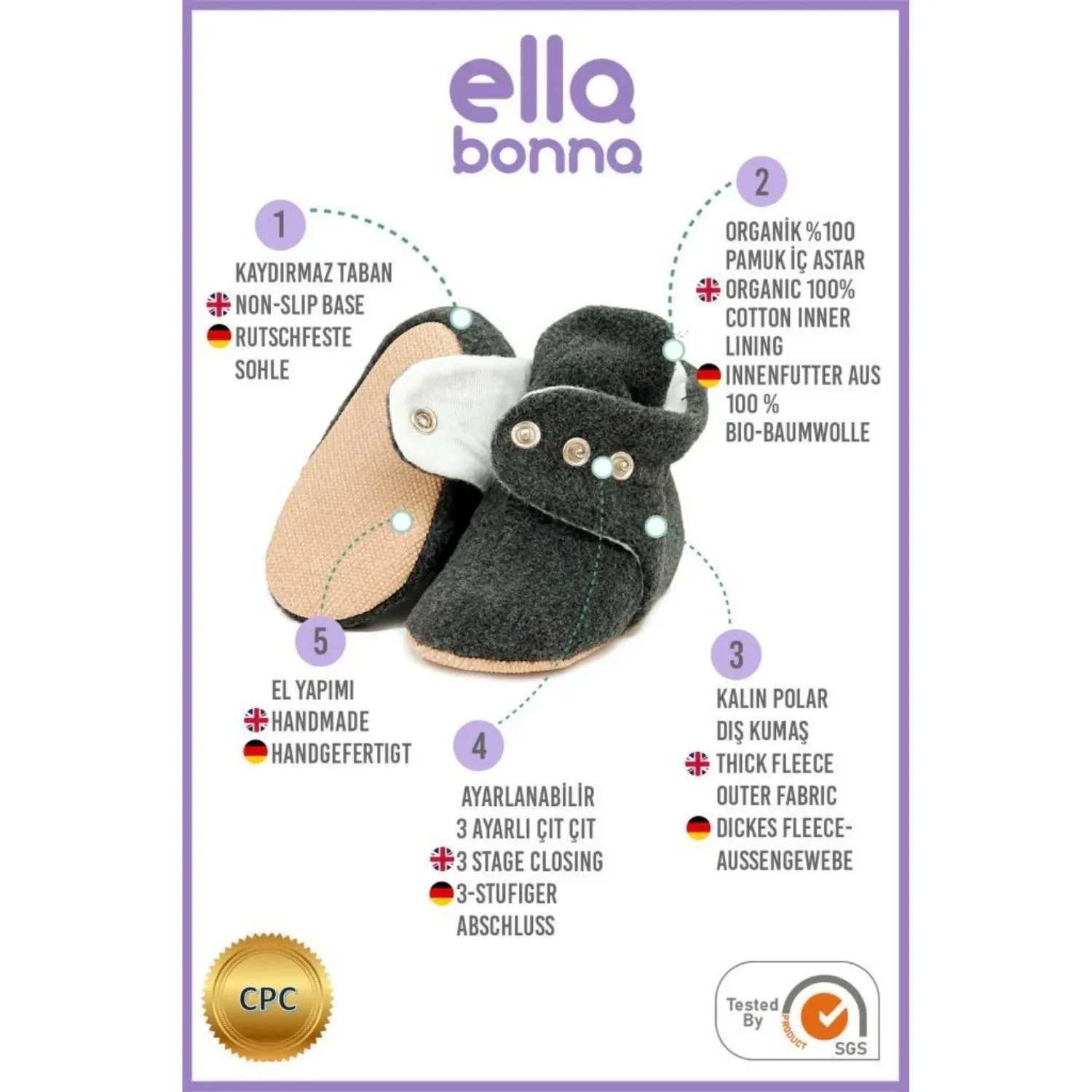Ella Bonna Ev Terliği Polar Kaydırmaz Taban Antrasit