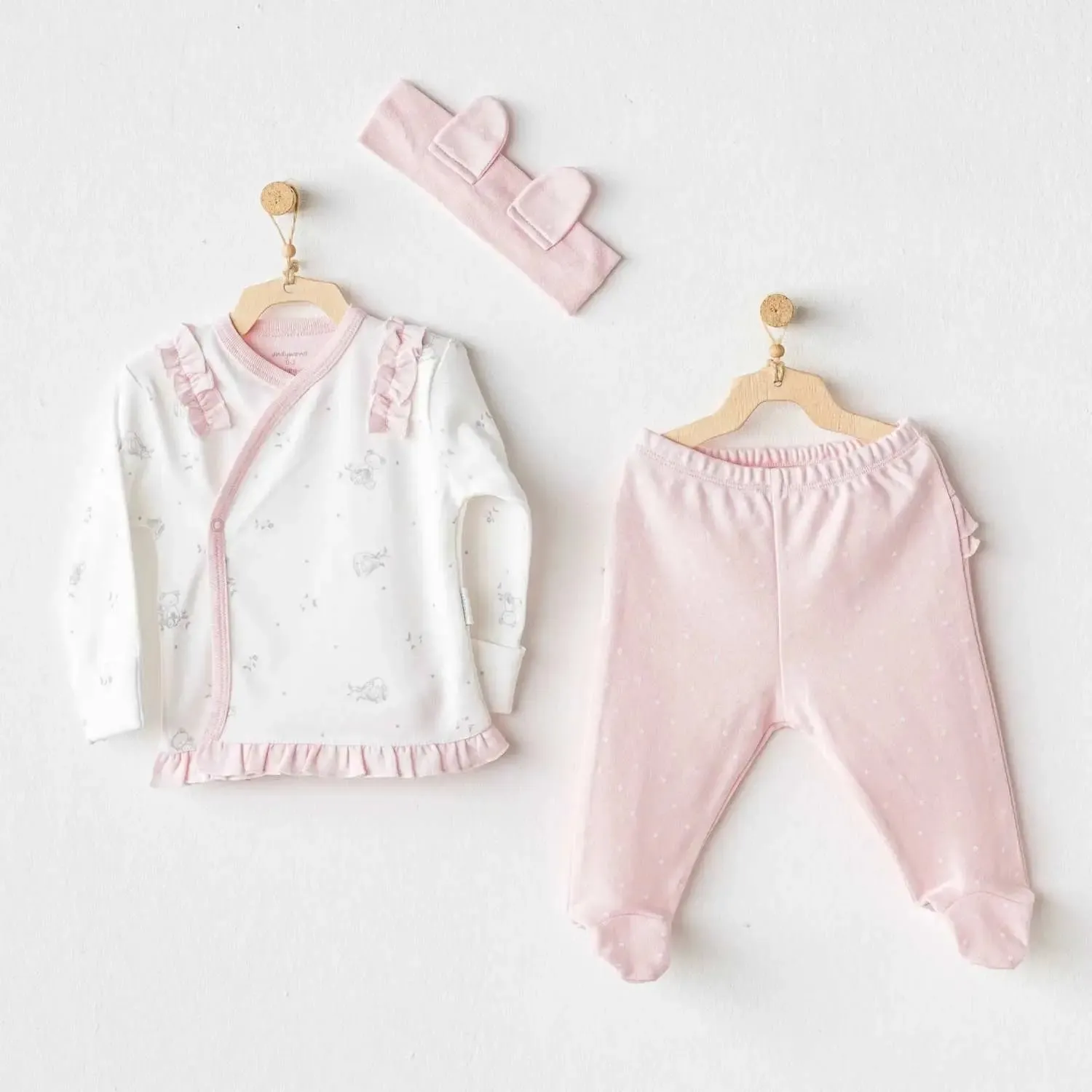 Andy Wawa Zıbın Takımı 3lü Cuddly Bunny Bear Pembe