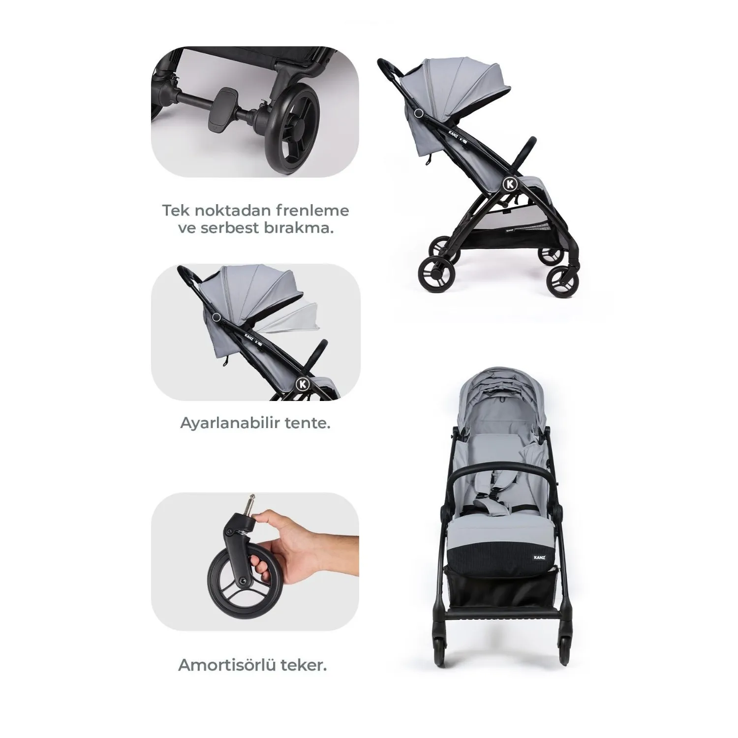 Kanz XFlop Bebek Arabası Ultimate Grey