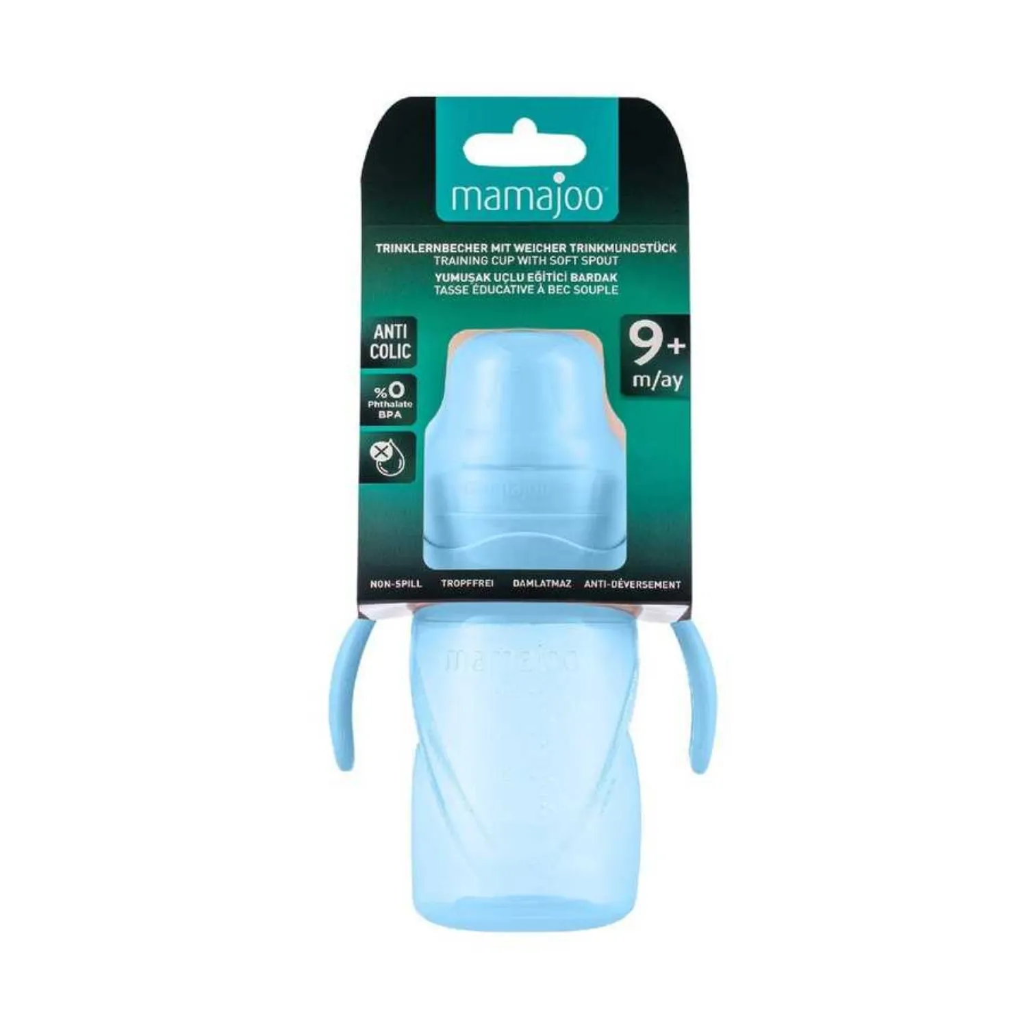 Mamajoo Kulplu Akıtmaz Eğitici Bardak 270 ml&Anti-Kolik Uç Powder Blue