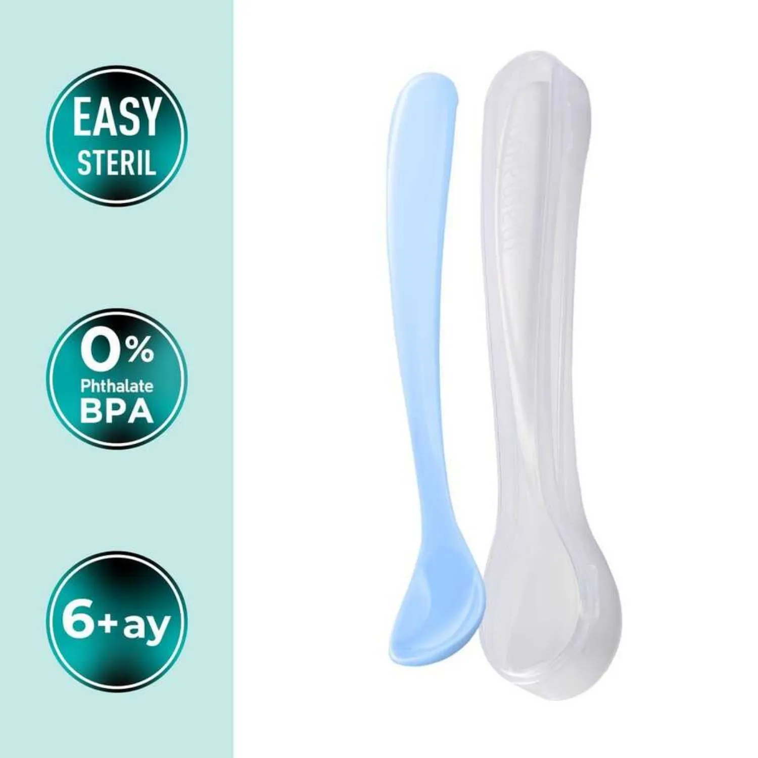 Mamajoo Beslenme Kaşığı&Saklama Kutusu Beyaz/Powder Blue 2li