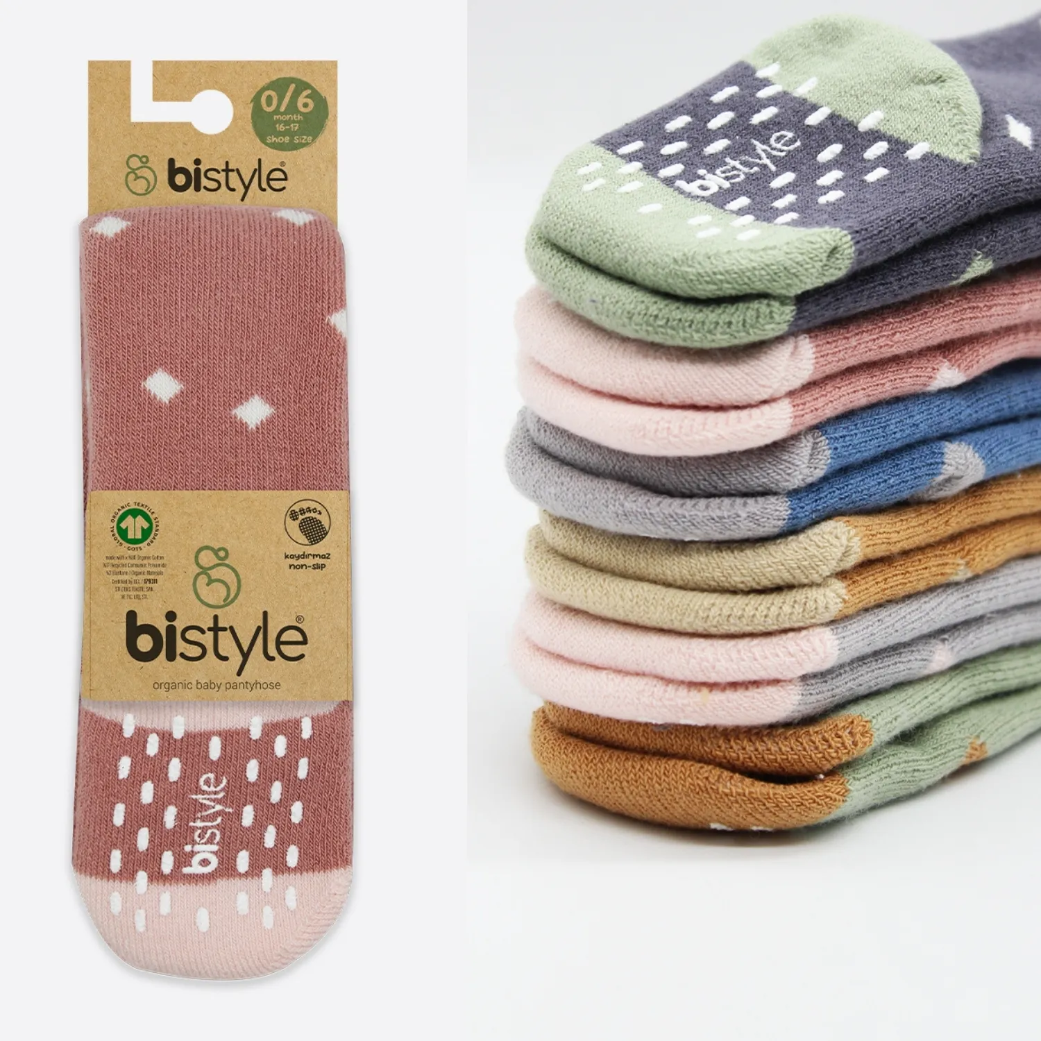 Bibaby Organik Çorap Soket Kaymaz Havlu Bistyle Puanlı Pudra