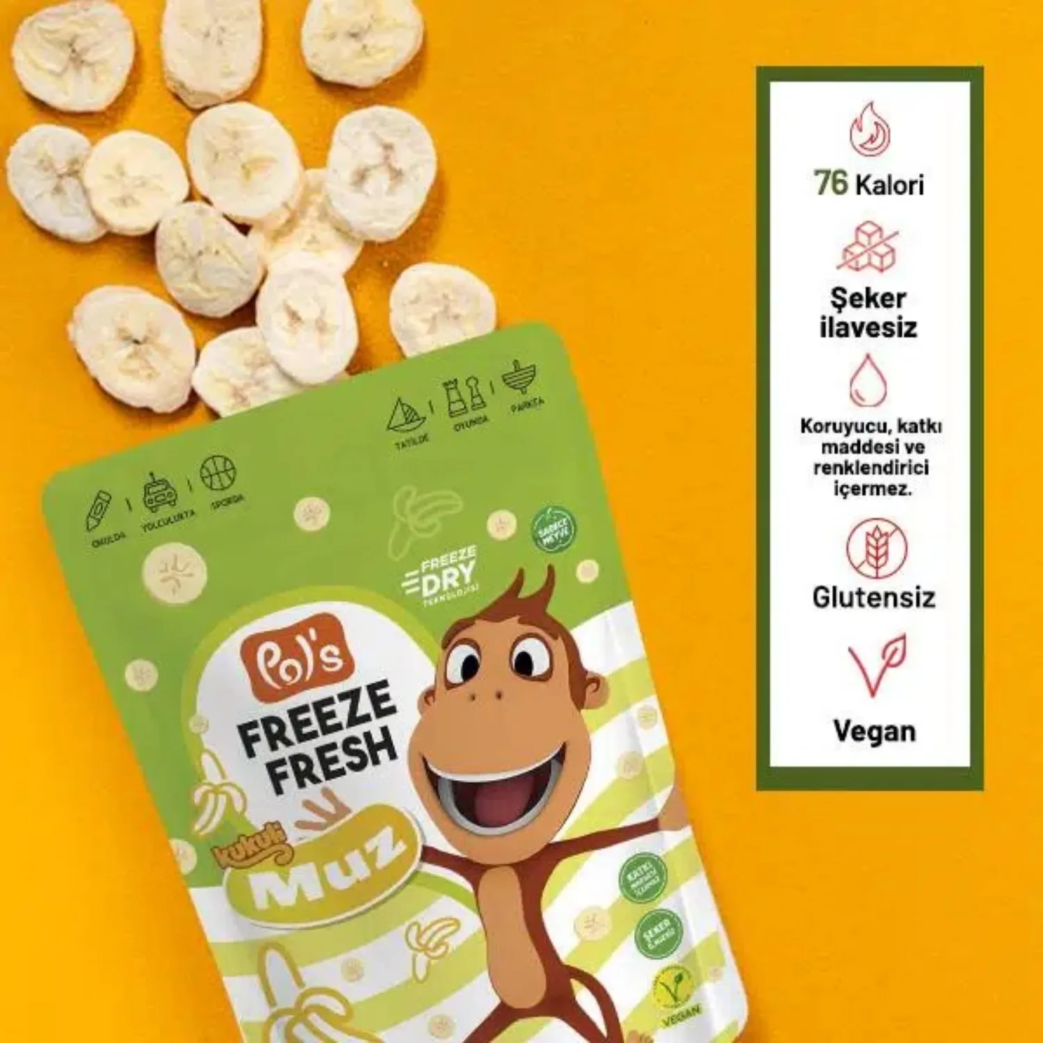 Pol's Freeze Fresh Kukili Dondurularak Kurutulmuş Muz 20 gr