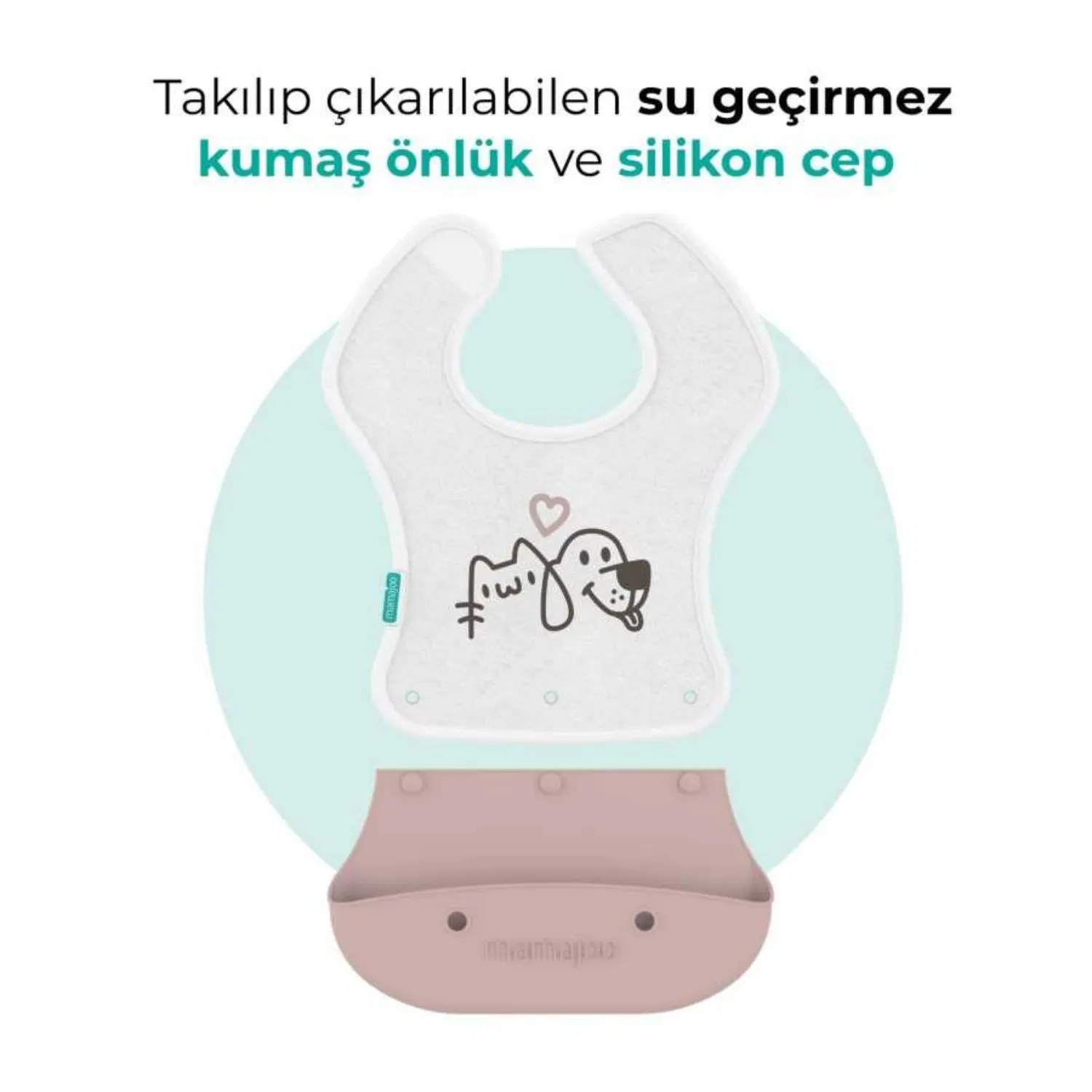 Mamajoo Katlanır Silikon & Kumaş Mama Önlüğü Powder Pink