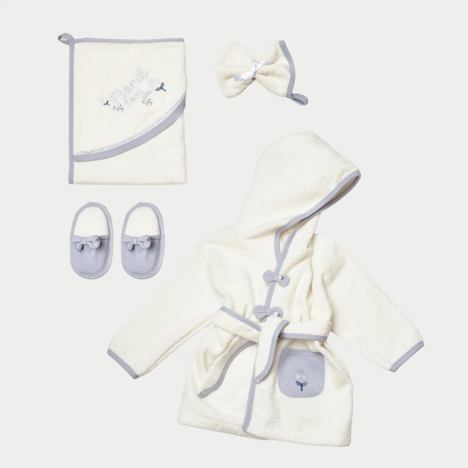 Bibaby Organik Bornoz Love Floral Ekru - Lila