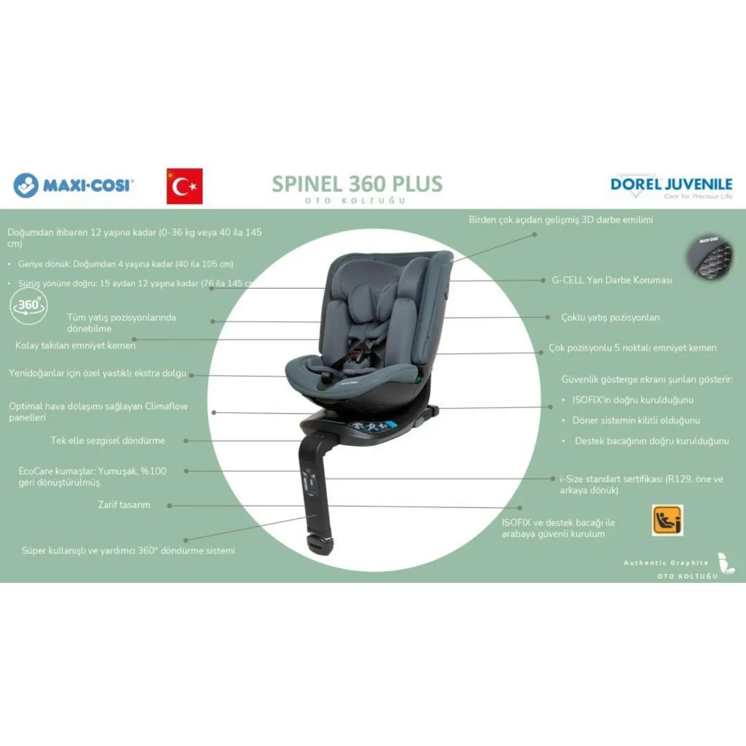 Maxi Cosi Spinel 360 Plus Isofixli Oto Koltuğu 0-36 Kg Ivory