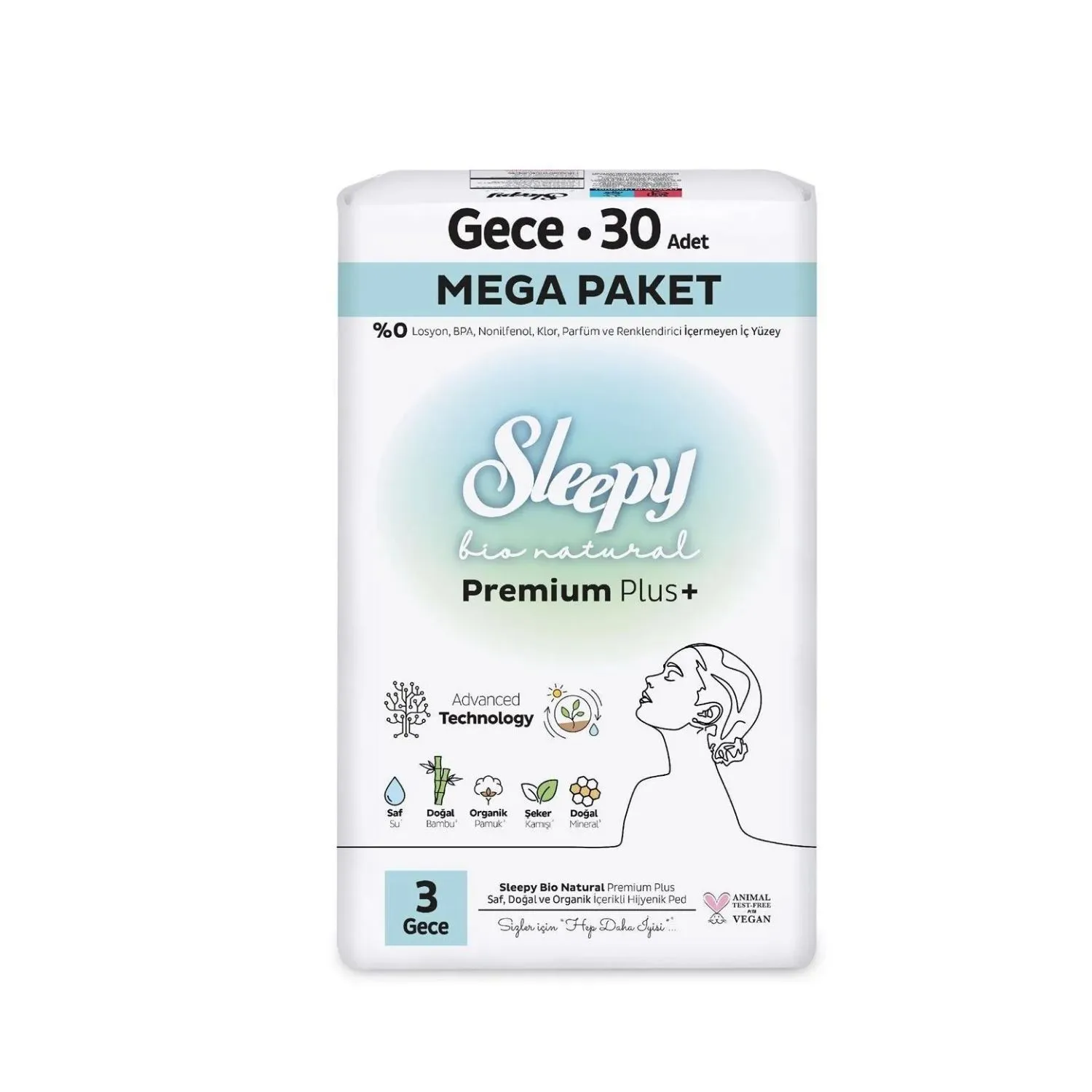 Sleepy Bio Natural Hijyenik Ped Gece Mega Paket 30 Adet