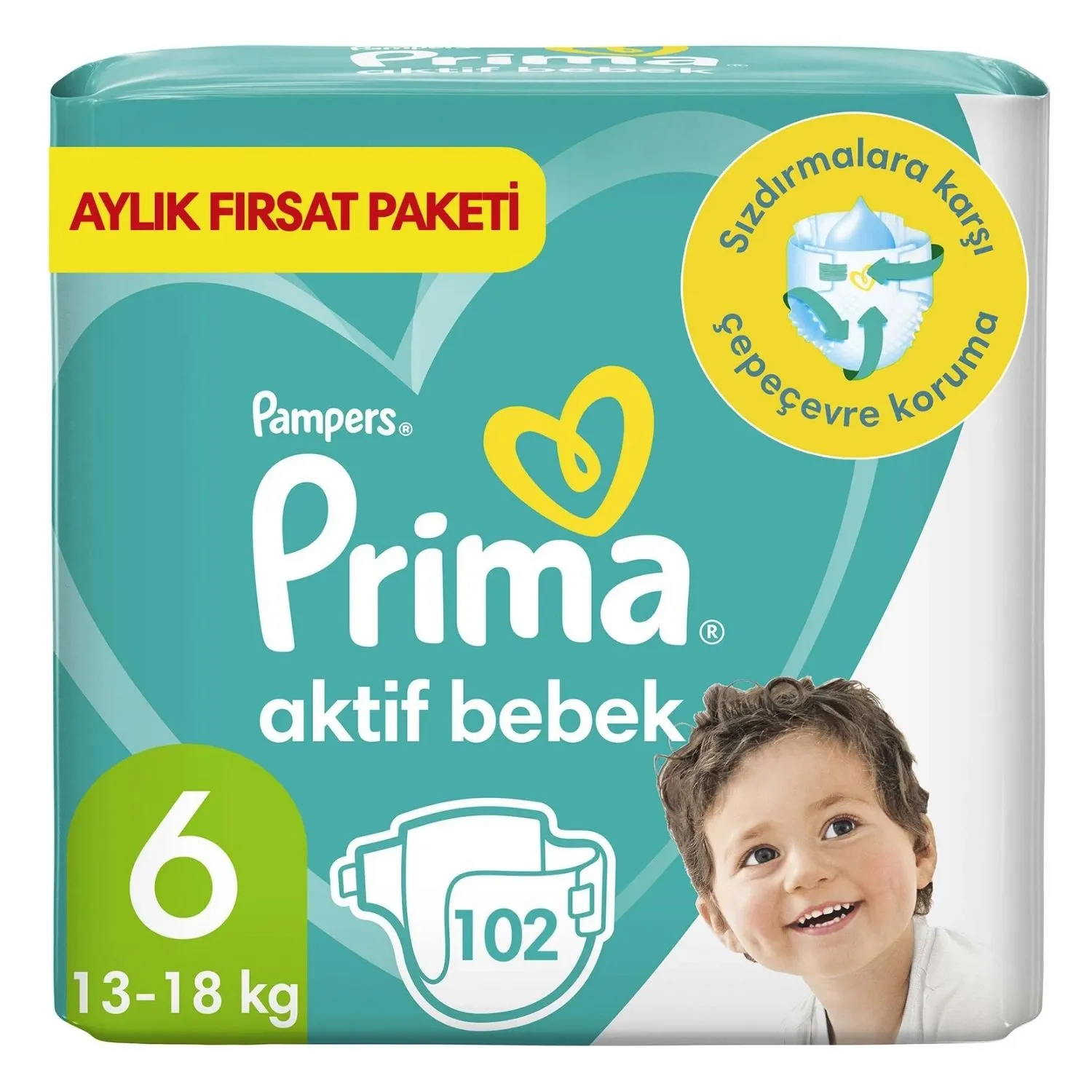 Prima Aktif Bebek Bezi 6 Beden 102li Aylık Fırsat Paketi