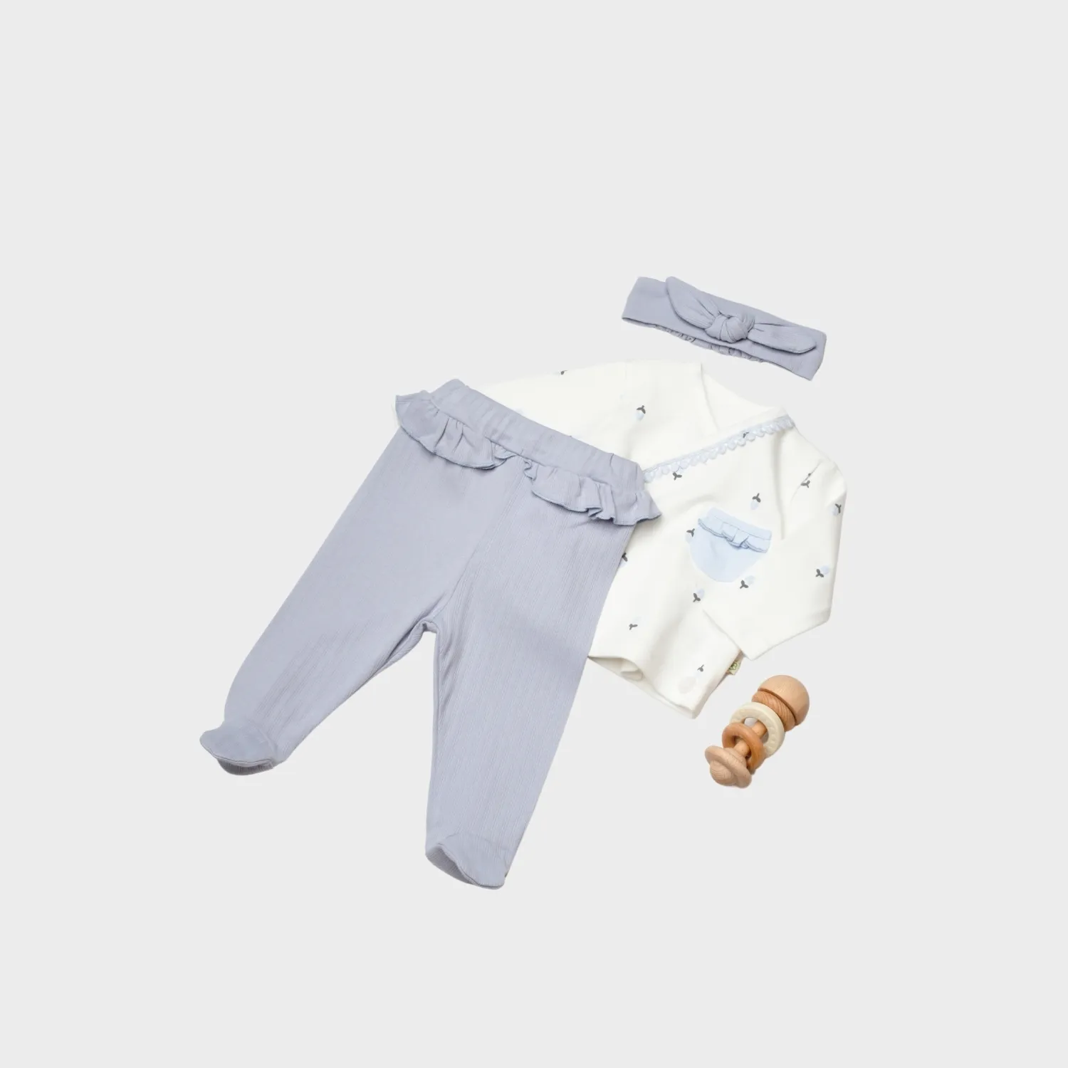 Bibaby Organik Zıbın Takımı 3lü Love Floral Baby Ekru - Lila