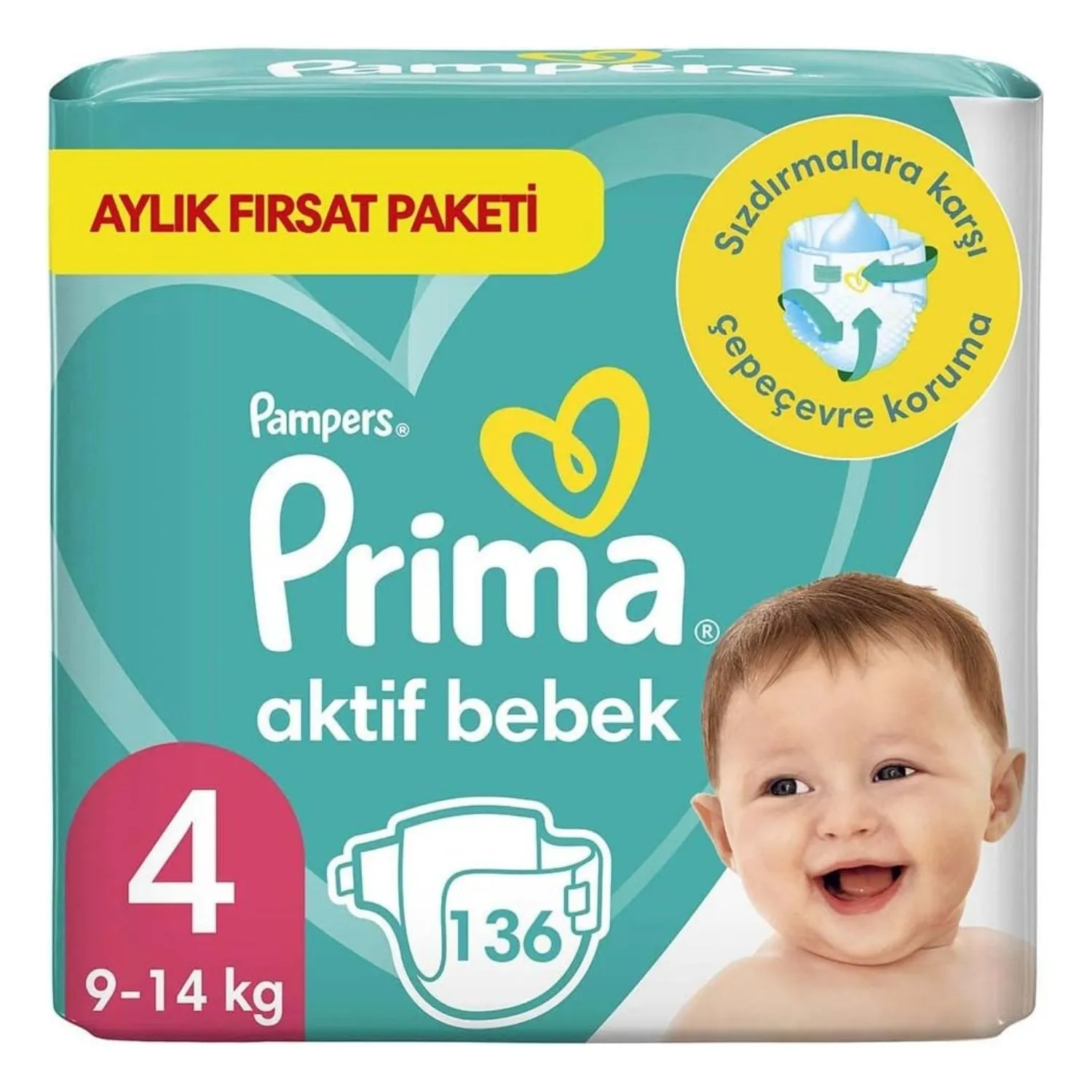 Prima Aktif Bebek Bezi 4 Beden Maxi 9-14 Kg 136lı Aylık Fırsat Paketi