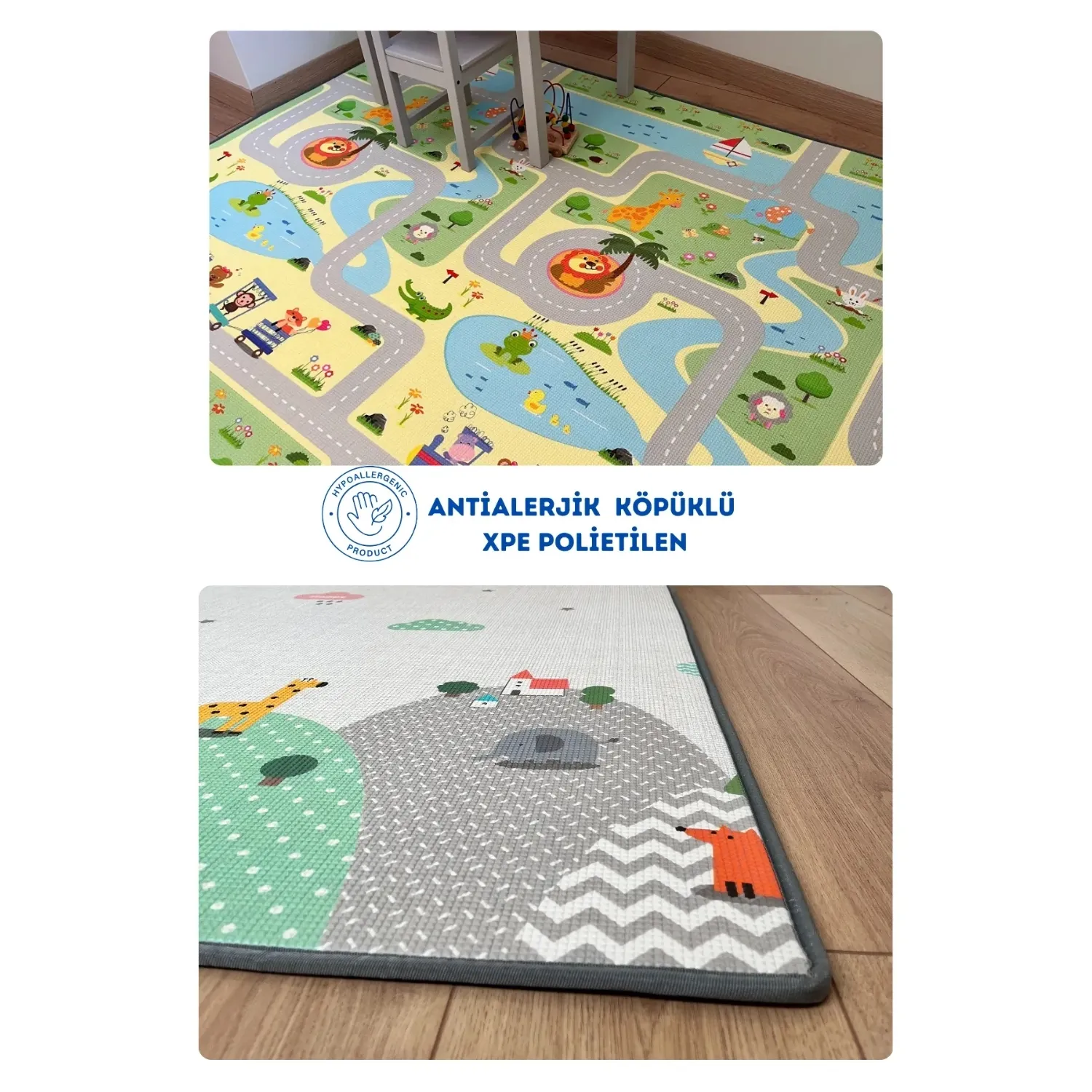 Coolmats Yeşil Parkur-Bulutlar ve Dağlar Oyun Halısı 140x100x1
