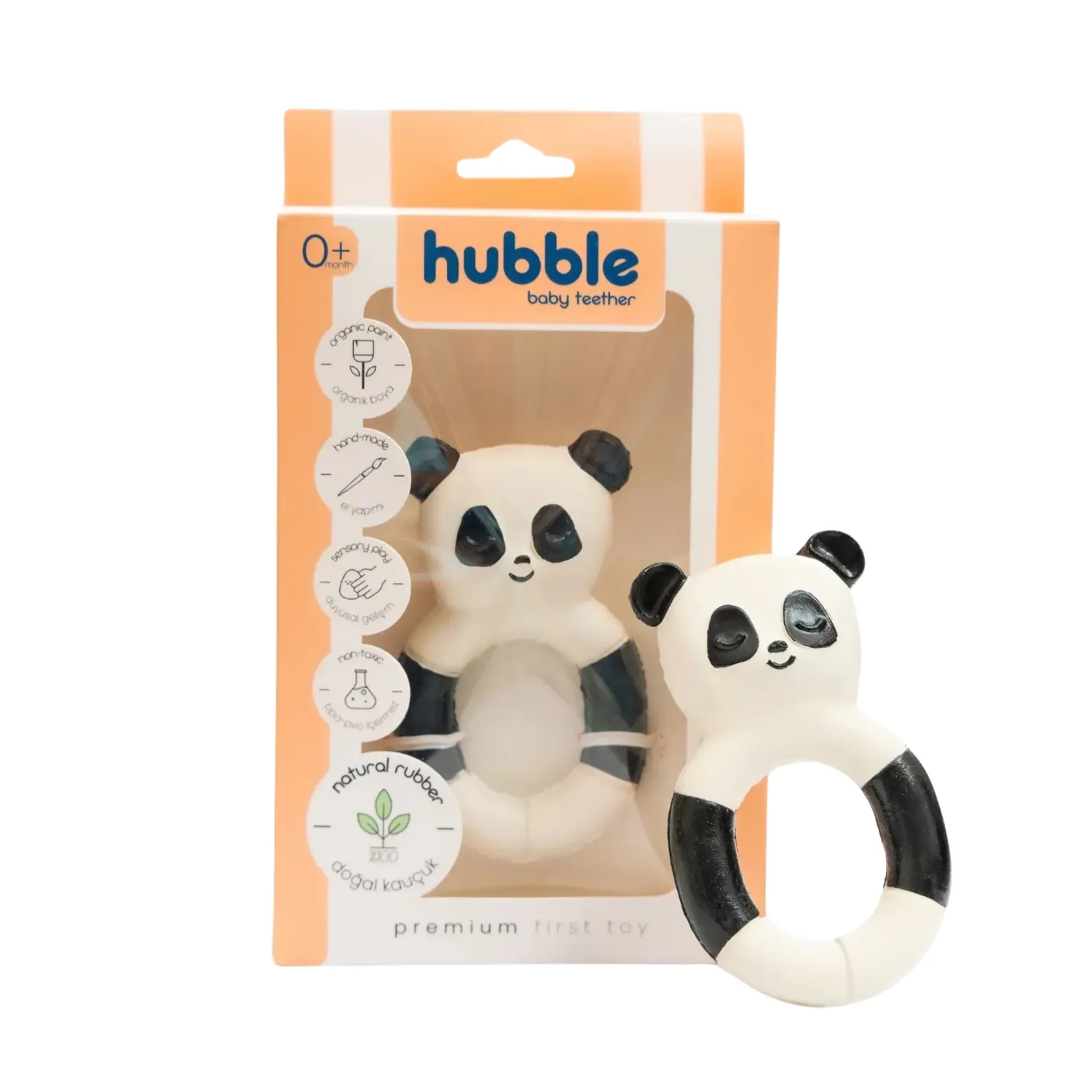 Hubble Doğal Bebek Diş Kaşıyıcı Ve Oyuncağı Panda Halkalı