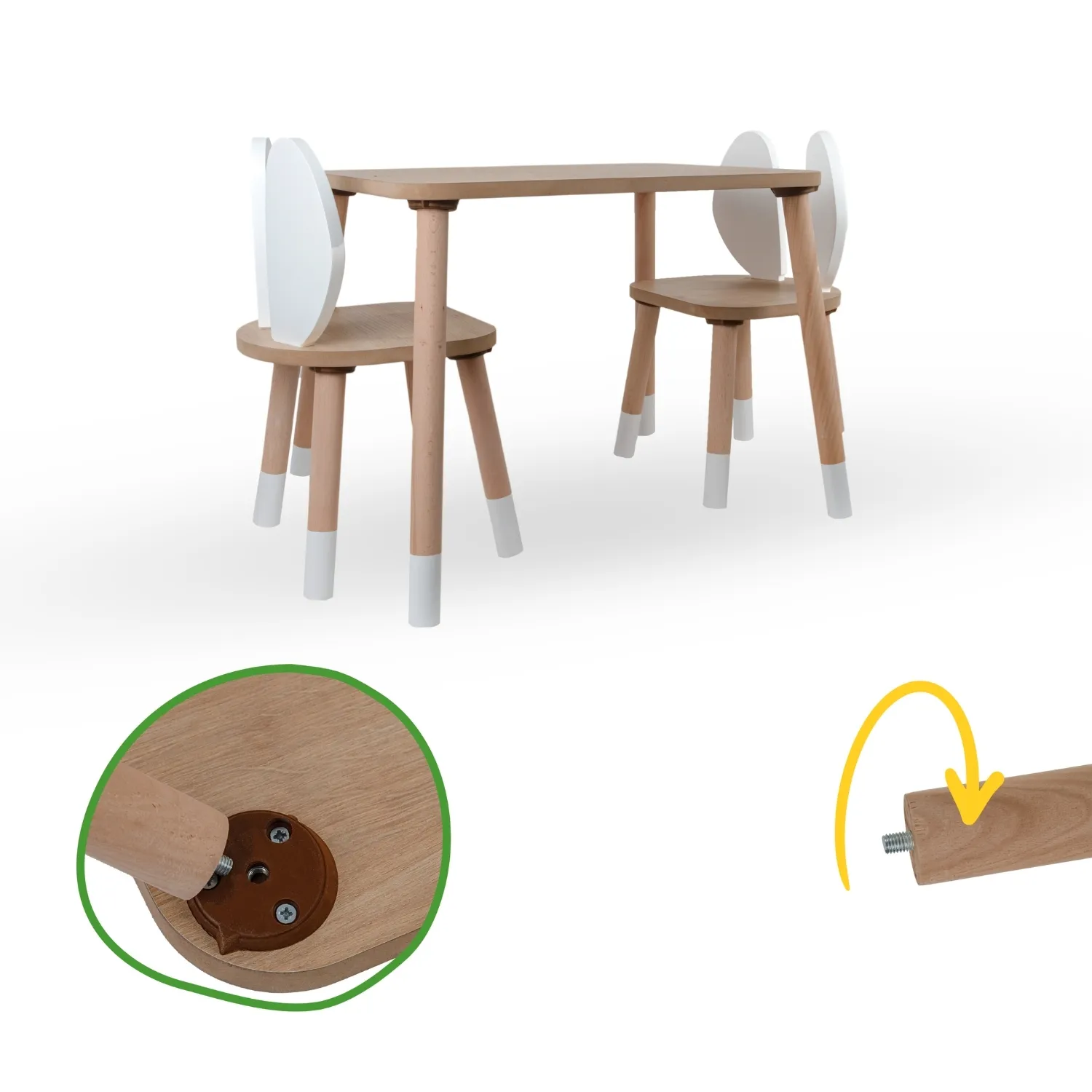 Bee Smart 2 Sandalyeli Masa Seti Beyaz Naturel 