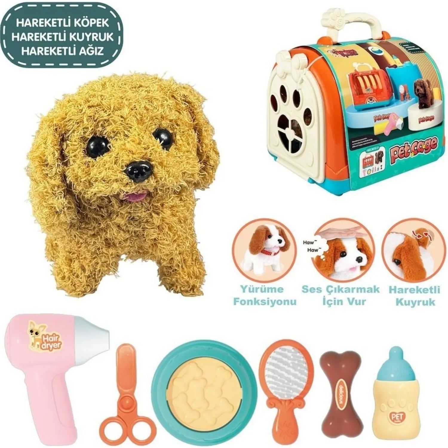 Vardem Taşıma Çantalı Hareketli Pilli Köpek Set2 Pet Shop