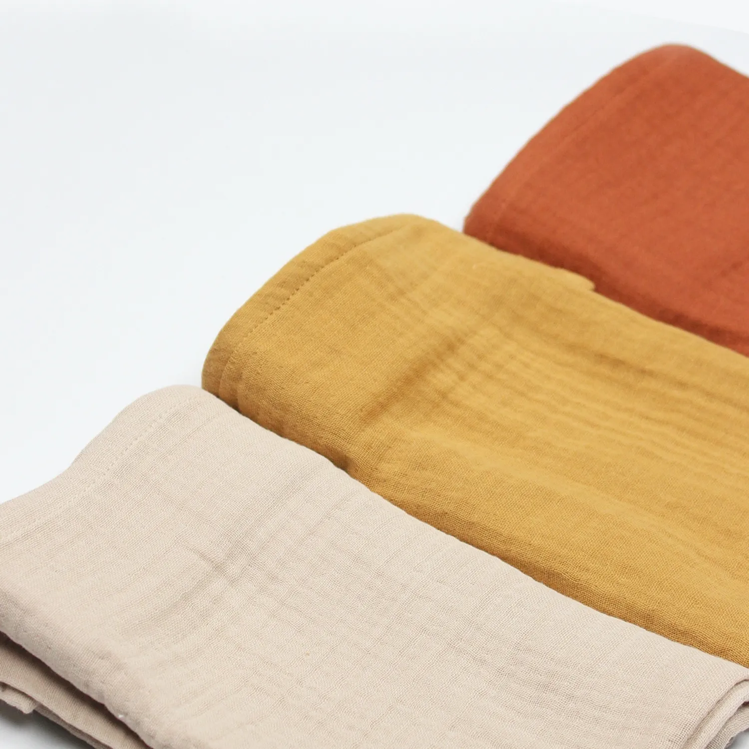 Bistyle Organik Müslin Battaniye 3lü 60x60cm Kiremit - Bej - Hardal