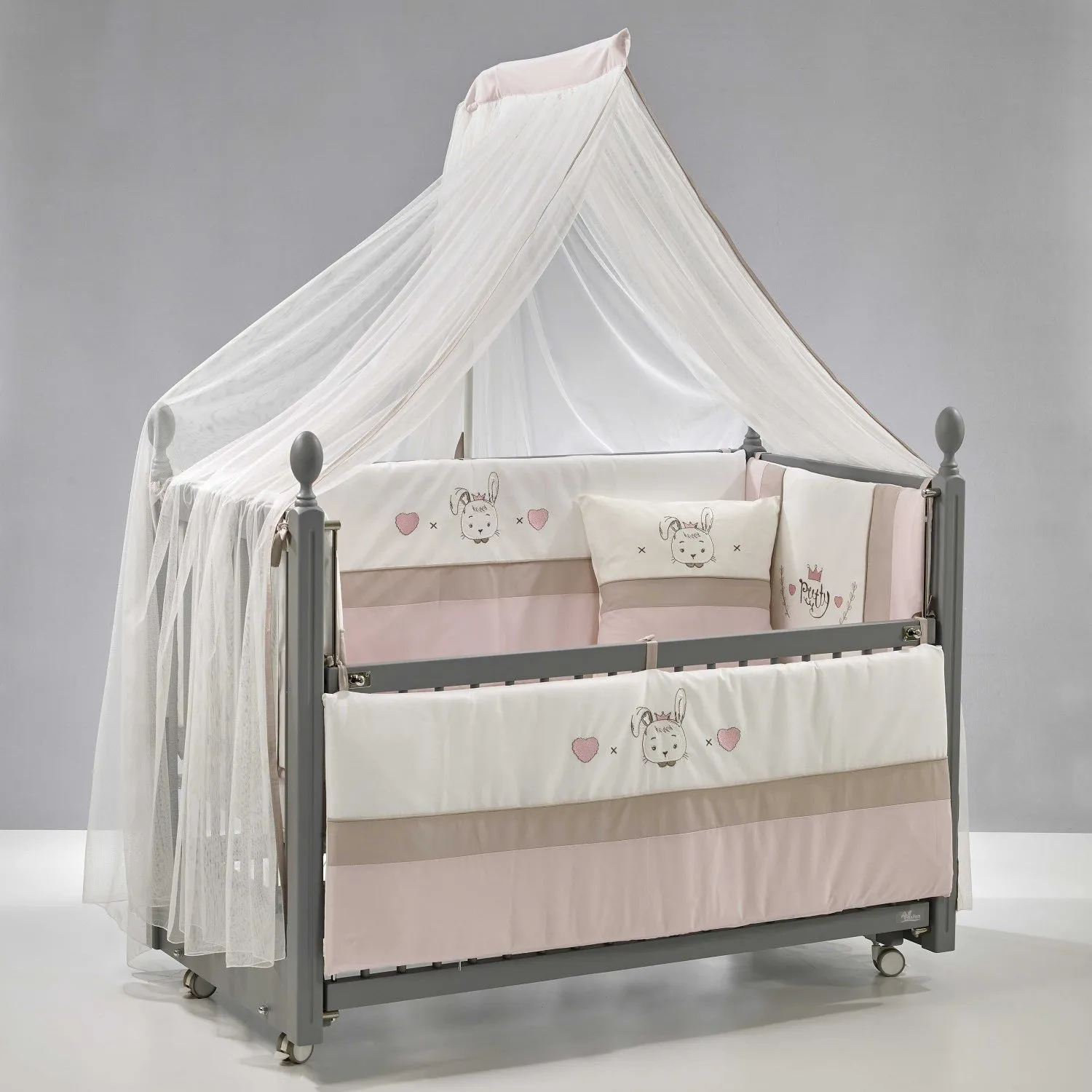 Meltem Kids Kral Beşik 60x120 cm Gri - Prety Pudra