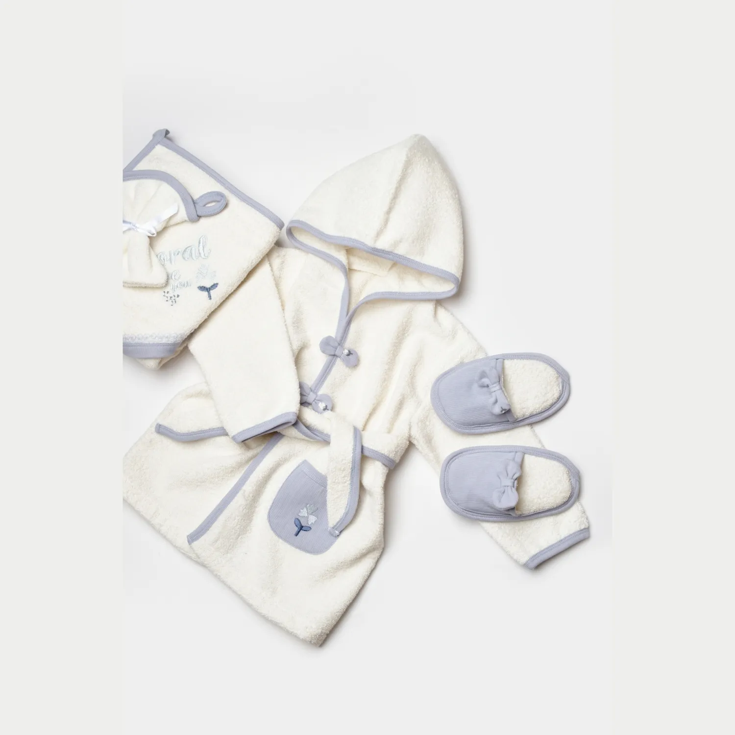 Bibaby Organik Bornoz Love Floral Ekru - Lila