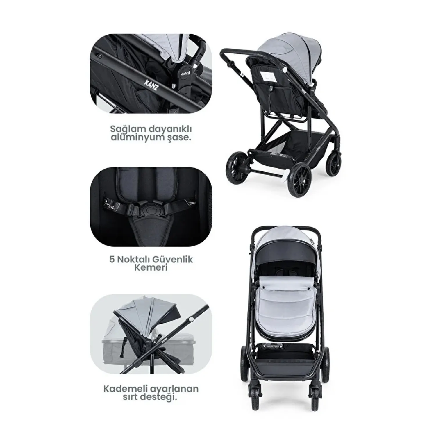 Kanz Echo Travel Sistem Bebek Arabası Grey