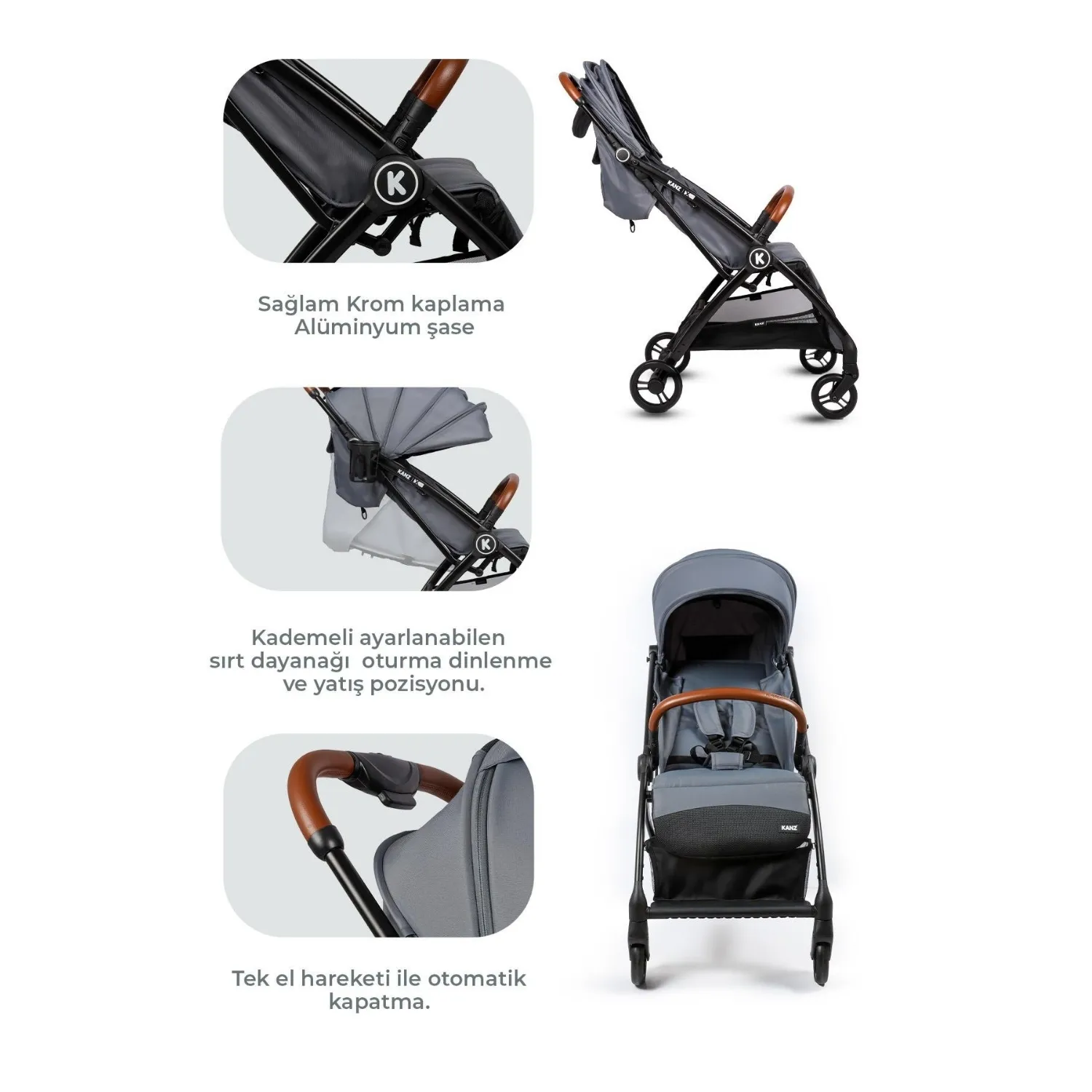 Kanz XFlop Bebek Arabası Dark Grey