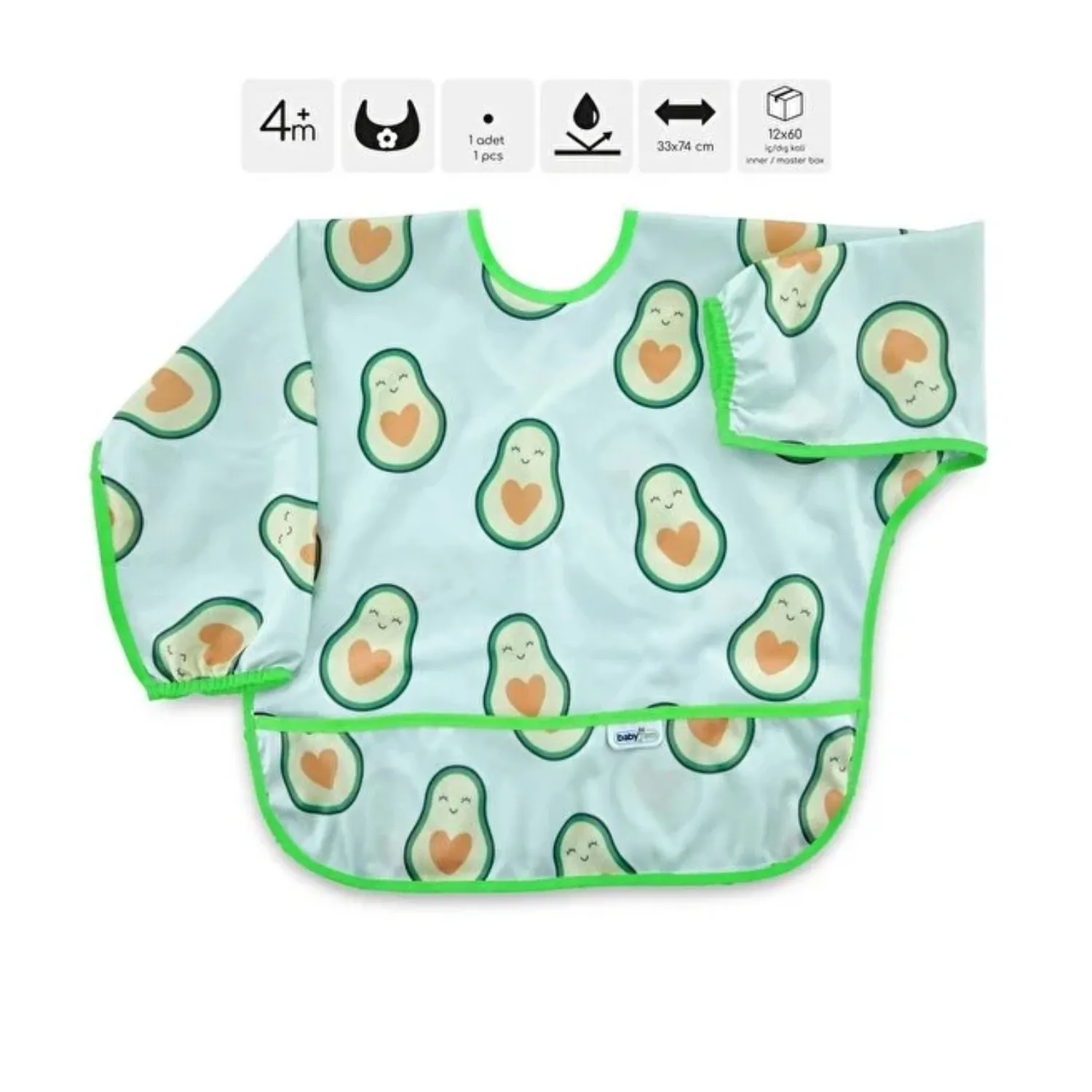 Babyjem Baskılı BLW Kollu Mama Önlüğü Avokado Desenli