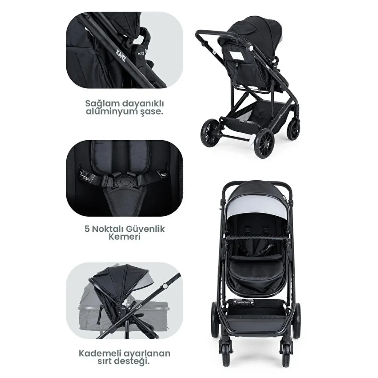 Kanz Echo Travel Sistem Bebek Arabası Siyah