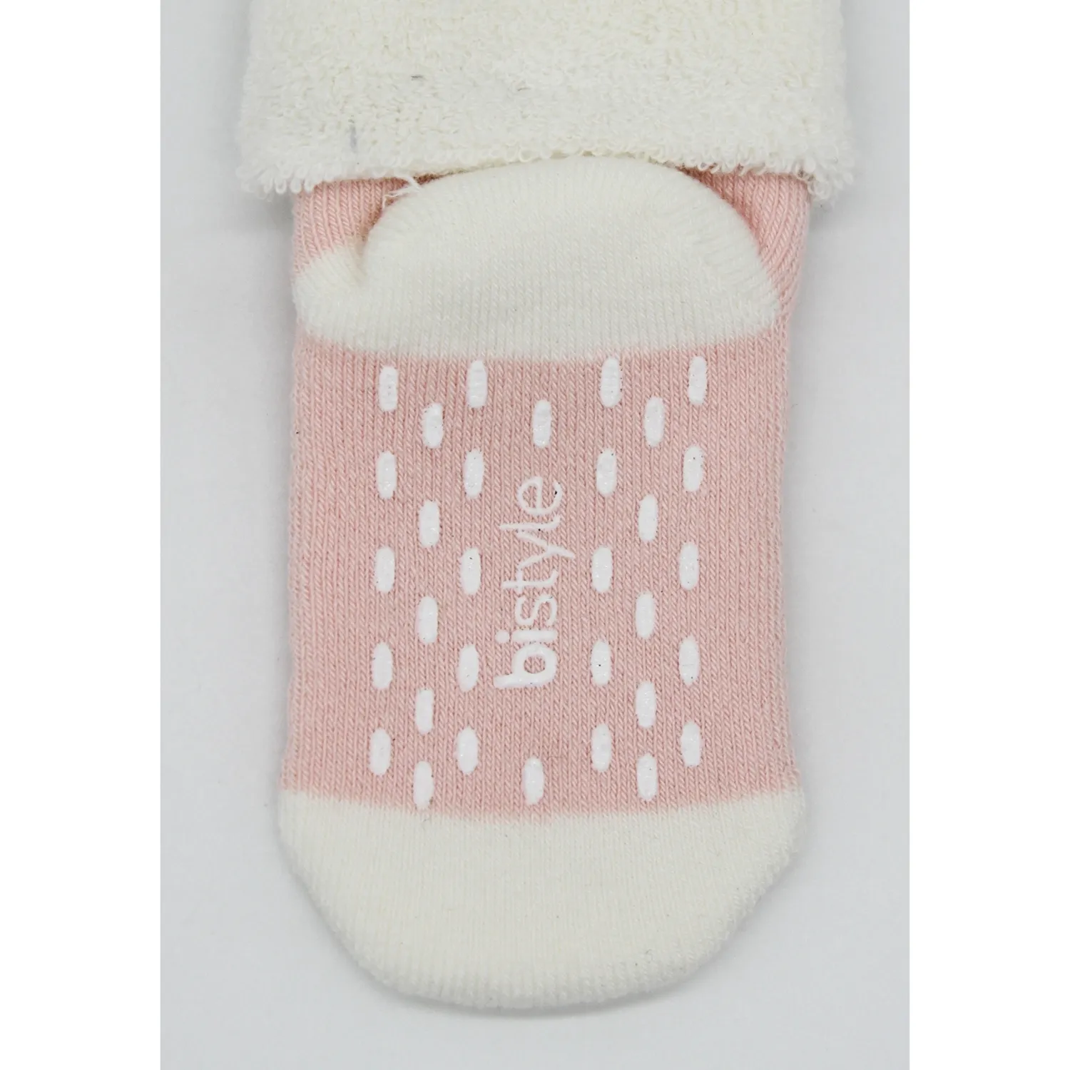 Bibaby Organik Çorap Soket Havlu 2li Kaymaz Kıvrık Bistyle Puanlu Desenli Pudra - Pembe