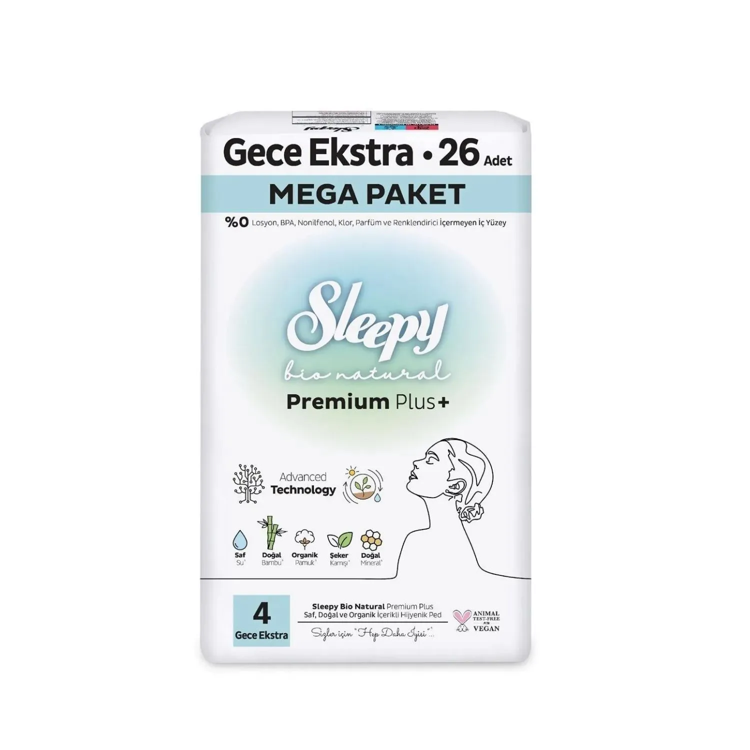 Sleepy Bio Natural Hijyenik Ped Gece Ekstra Mega Paket 26 Adet