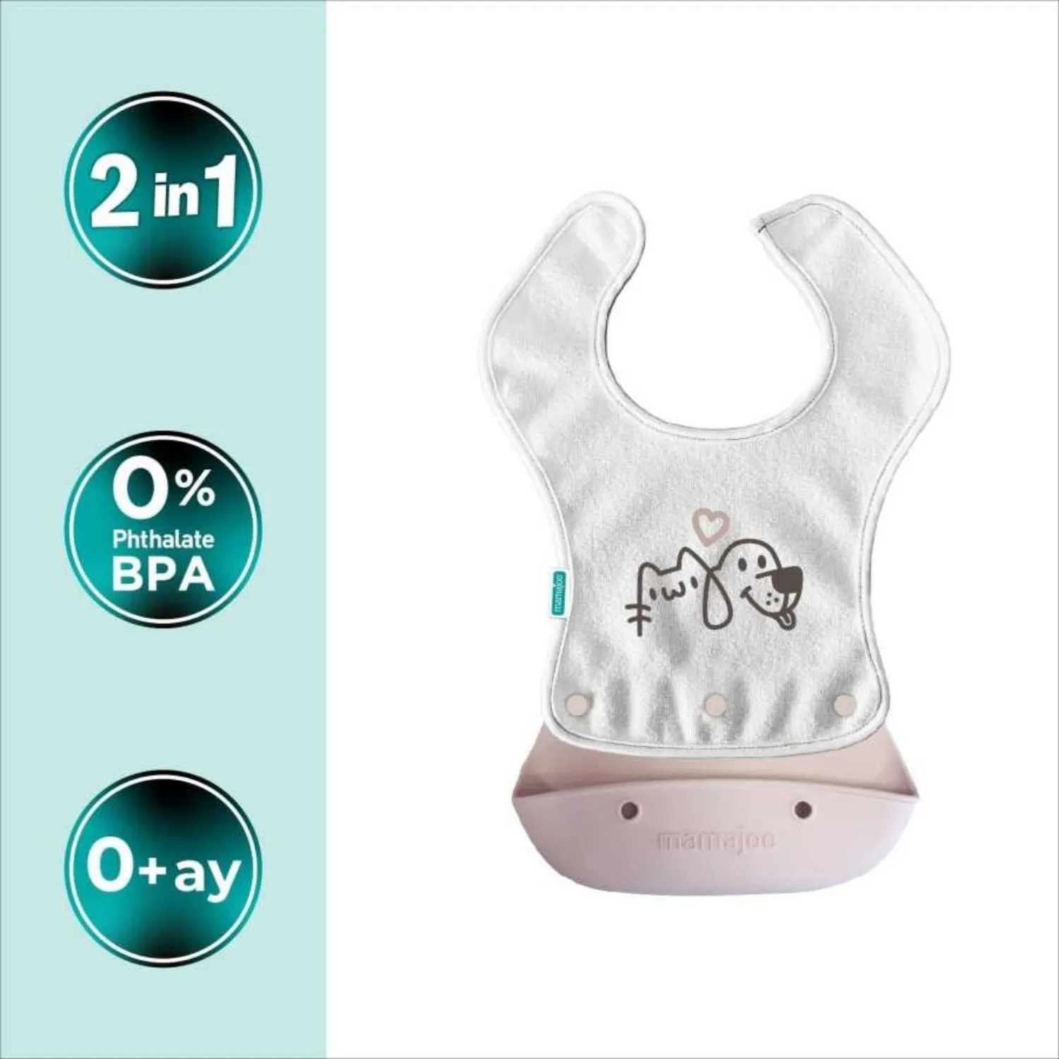 Mamajoo Katlanır Silikon & Kumaş Mama Önlüğü Powder Pink