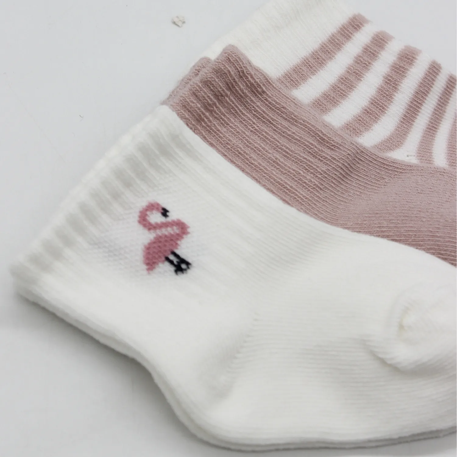 Bistyle Çorap Soket 3lü Penye Flamingo Girl Gül Kurusu - Ekru - Lila