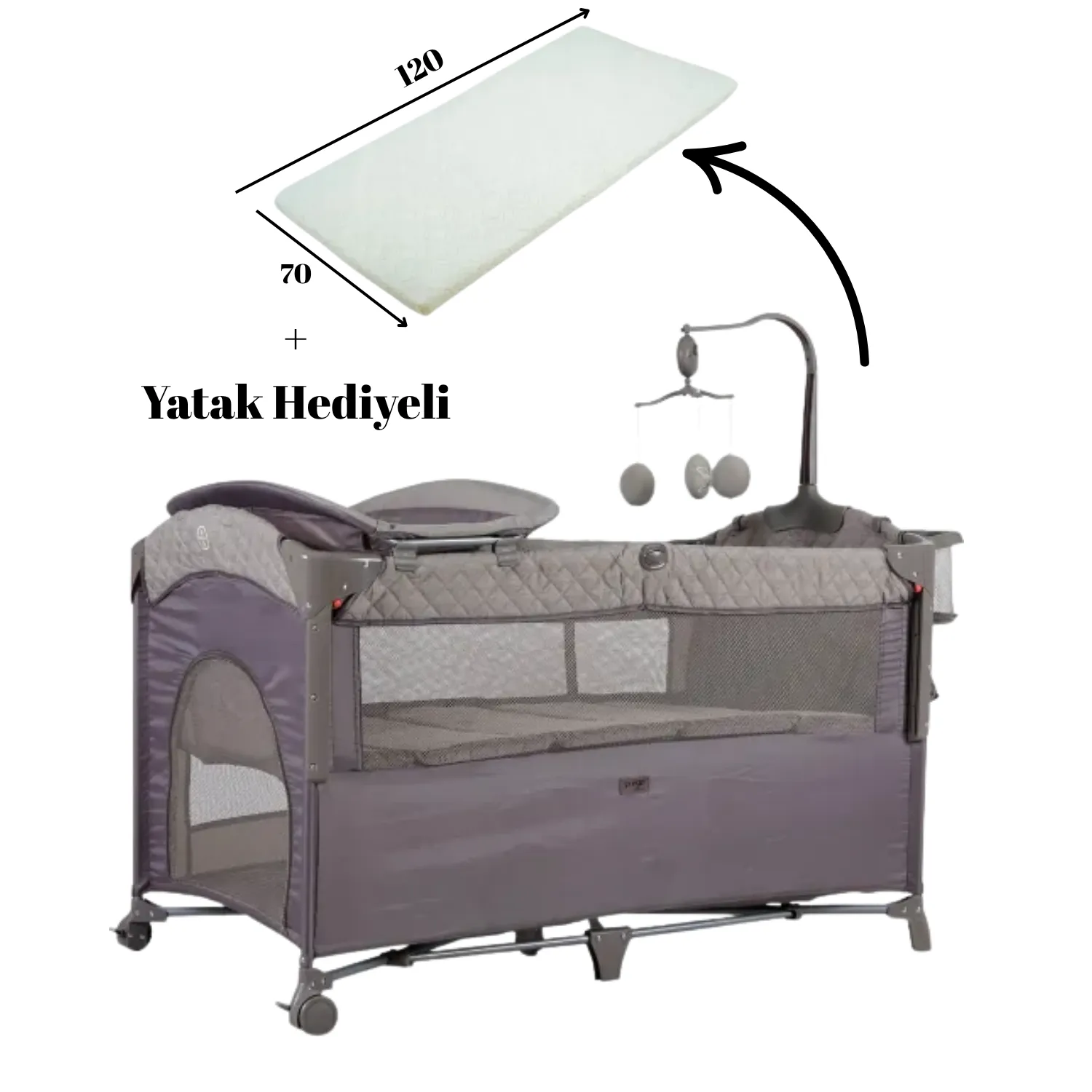 Prego 8044 Miami Plus Yatak Hediyeli Anne Yanı Oyun Parkı 70x120 cm Bej