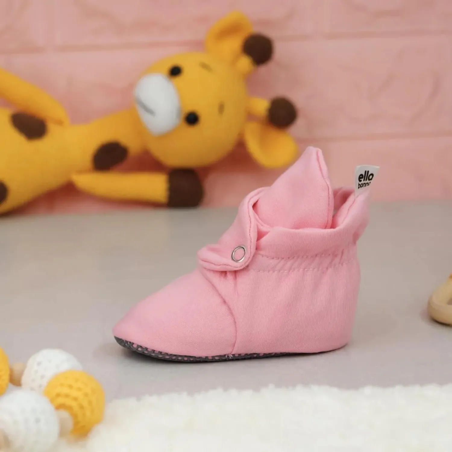Ella Bonna Ev Botu Organik Pamuk Kaydırmaz Taban Pembe