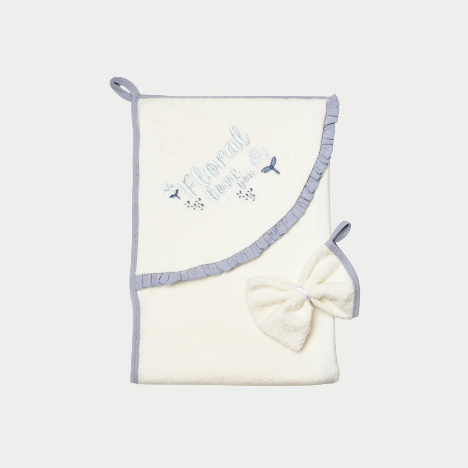 Bibaby Organik Havlu Panço Love Floral Ekru - Lila