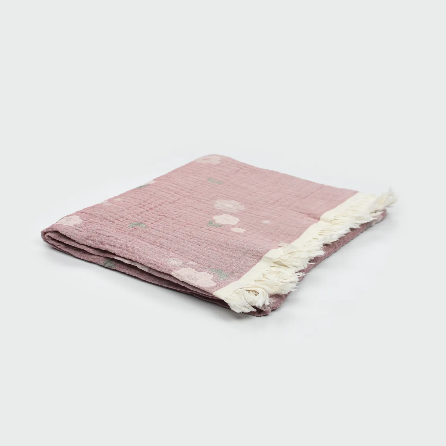 Bistyle Müslin Battaniye Jakarlı Soft White 110x110cm Pembe
