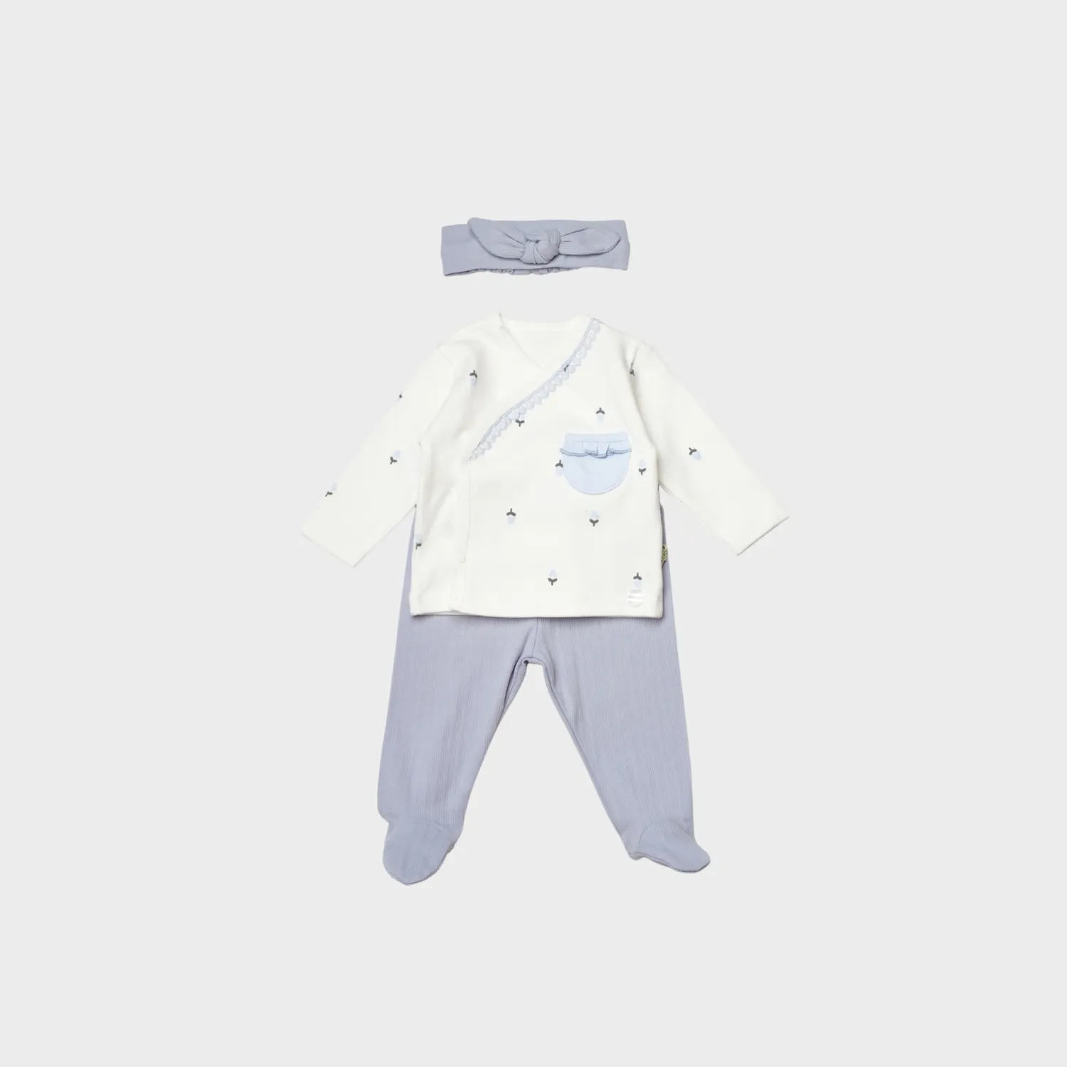 Bibaby Organik Zıbın Takımı 3lü Love Floral Baby Ekru - Lila