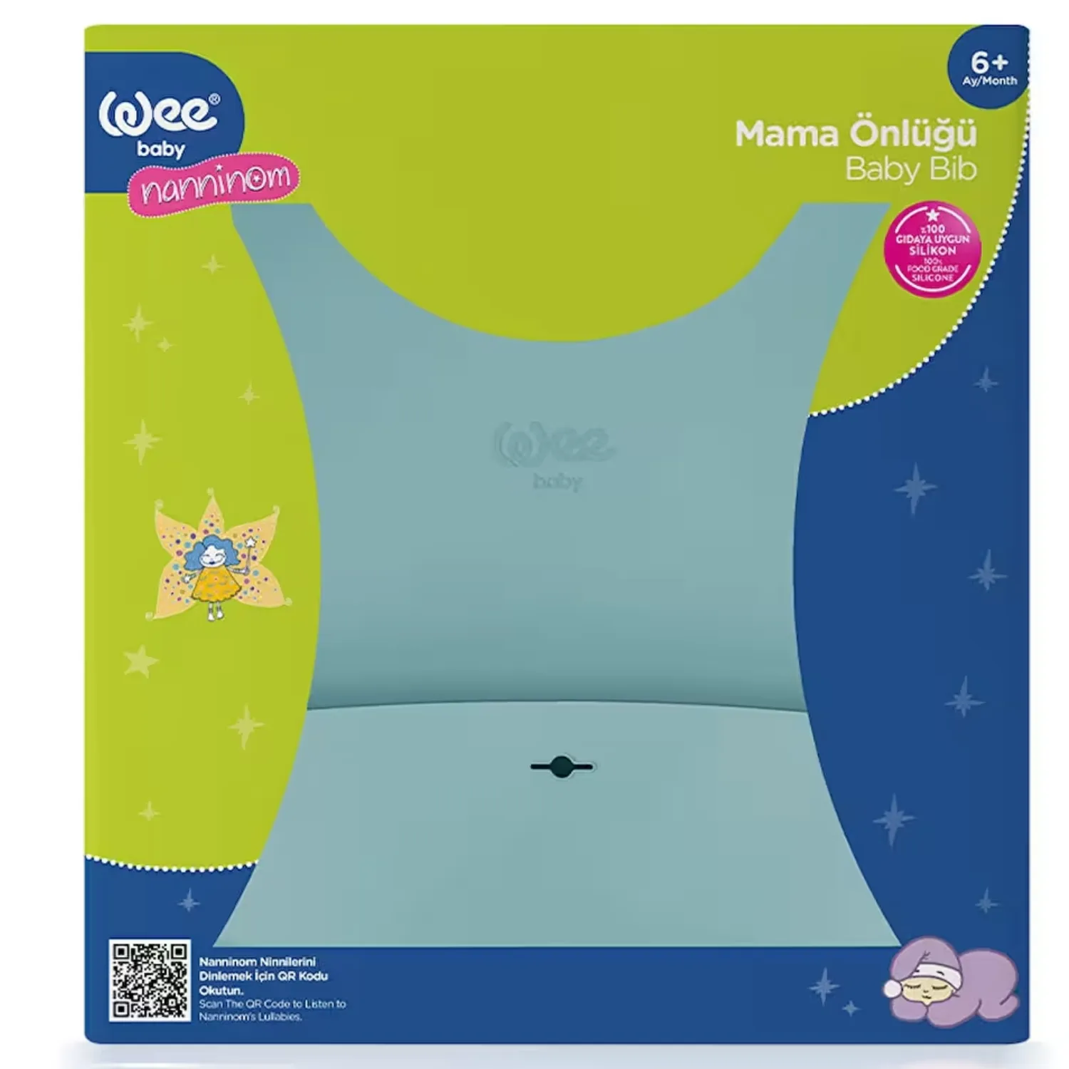 Wee Baby Nanninom Silikon Mama Önlüğü Mavi