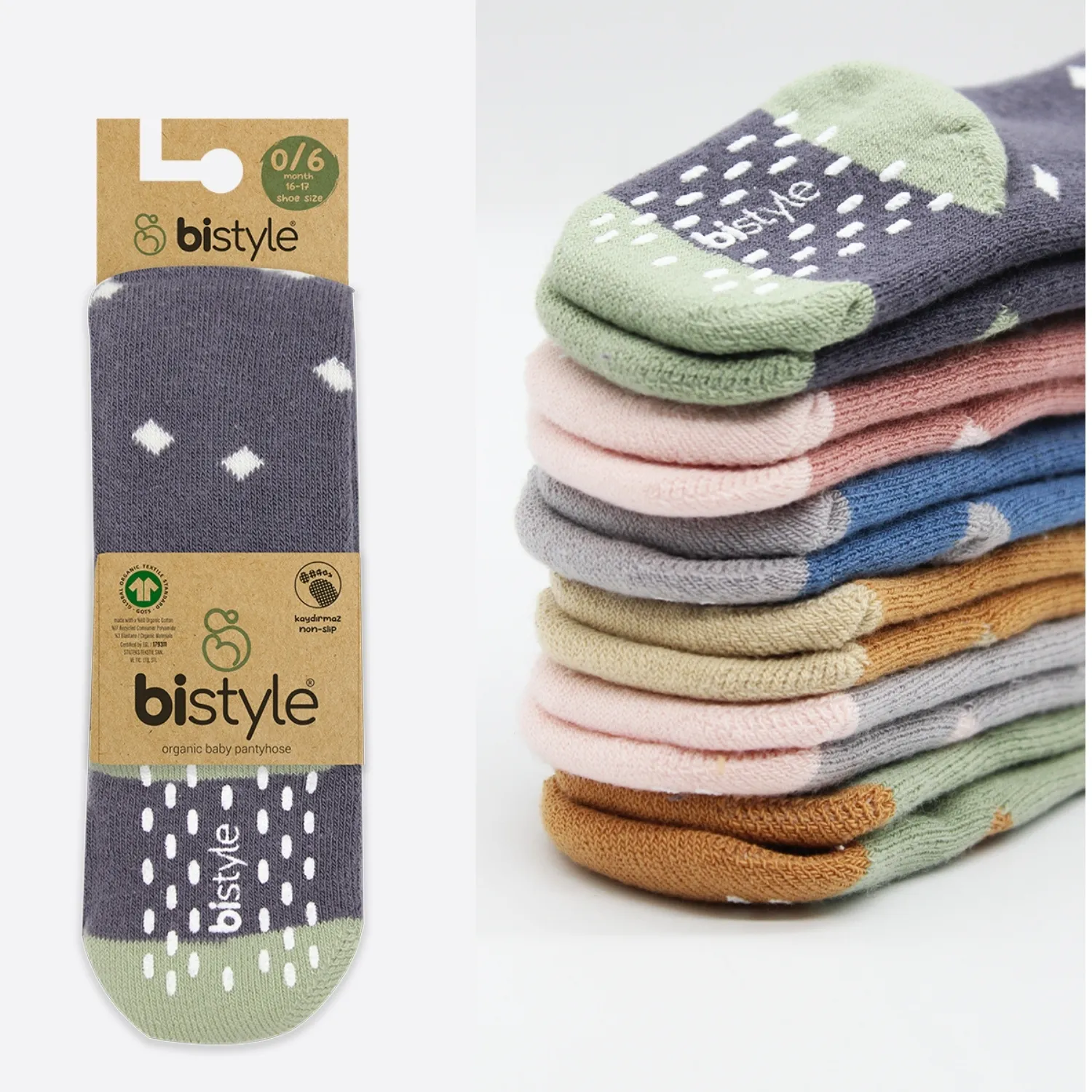 Bibaby Organik Çorap Soket Kaymaz Havlu Bistyle Puanlı Antrasit
