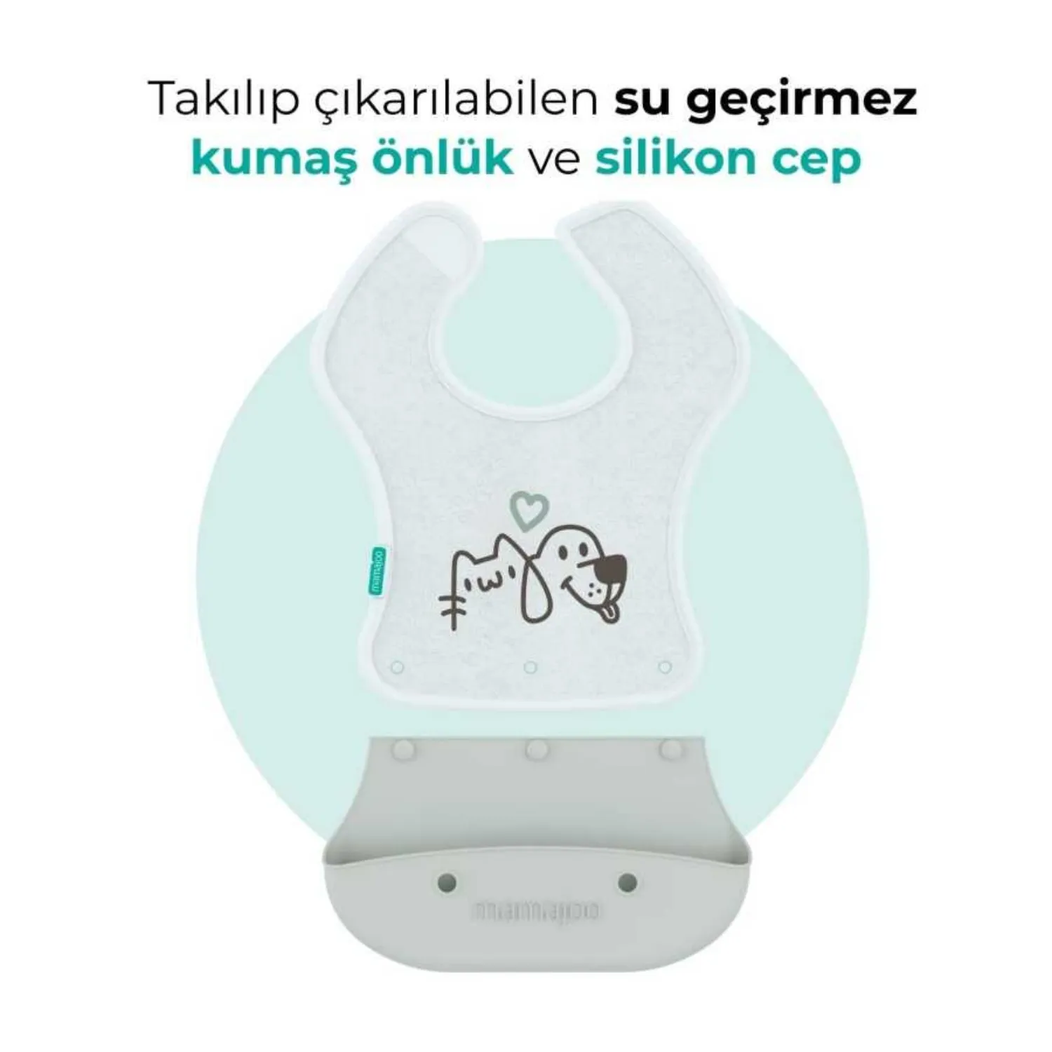Mamajoo Katlanır Silikon & Kumaş Mama Önlüğü Powder Green