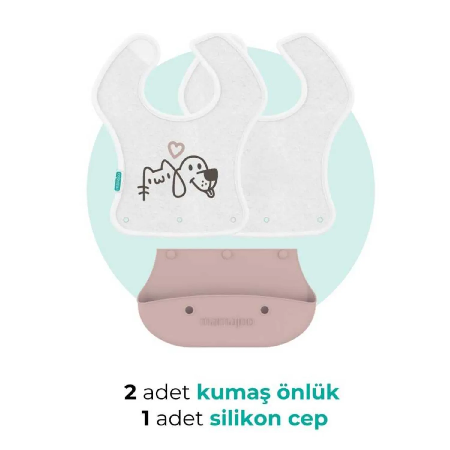 Mamajoo Katlanır Silikon & Kumaş Mama Önlüğü Powder Pink