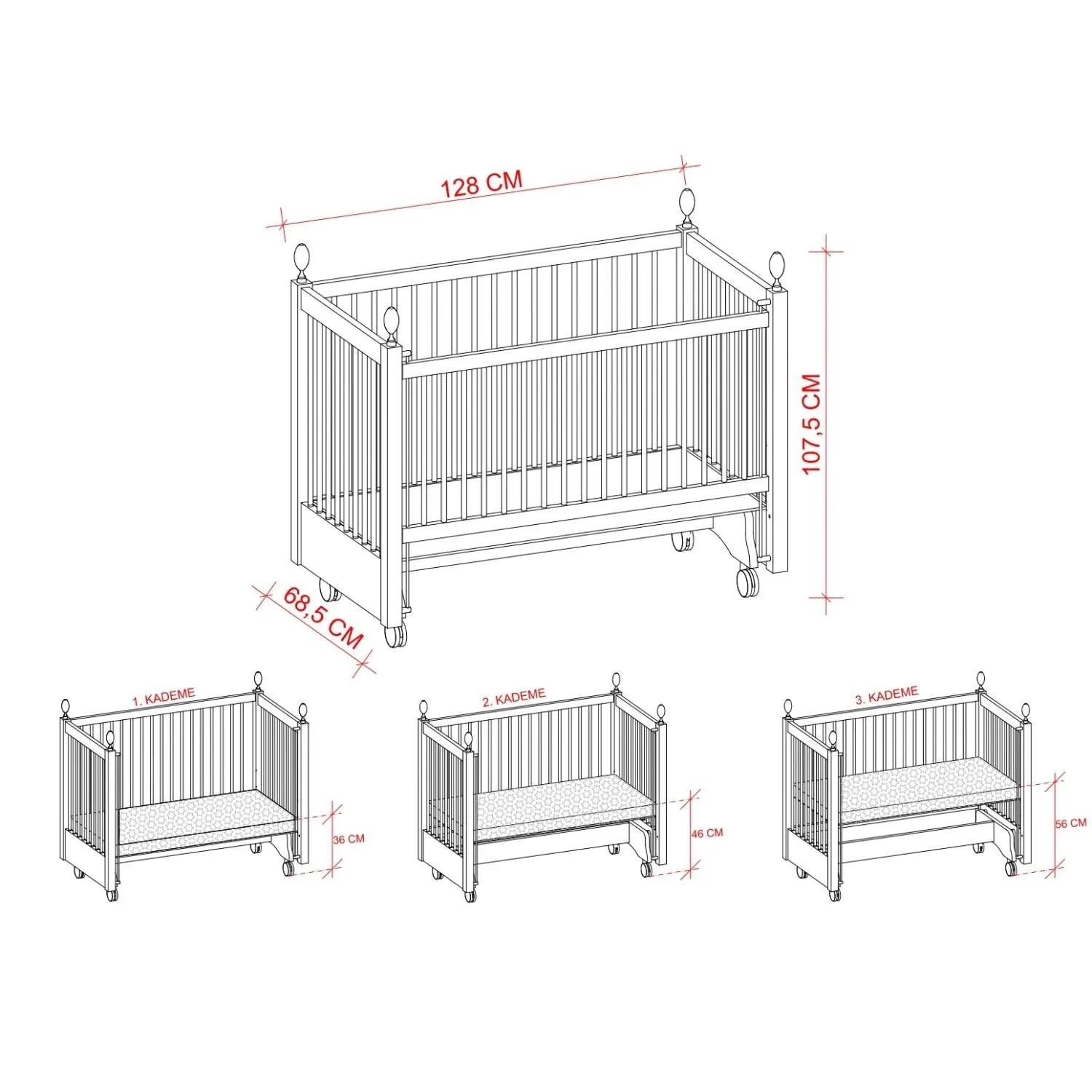 Meltem Kids Kral Beşik 60x120 cm Gri - Prety Pudra