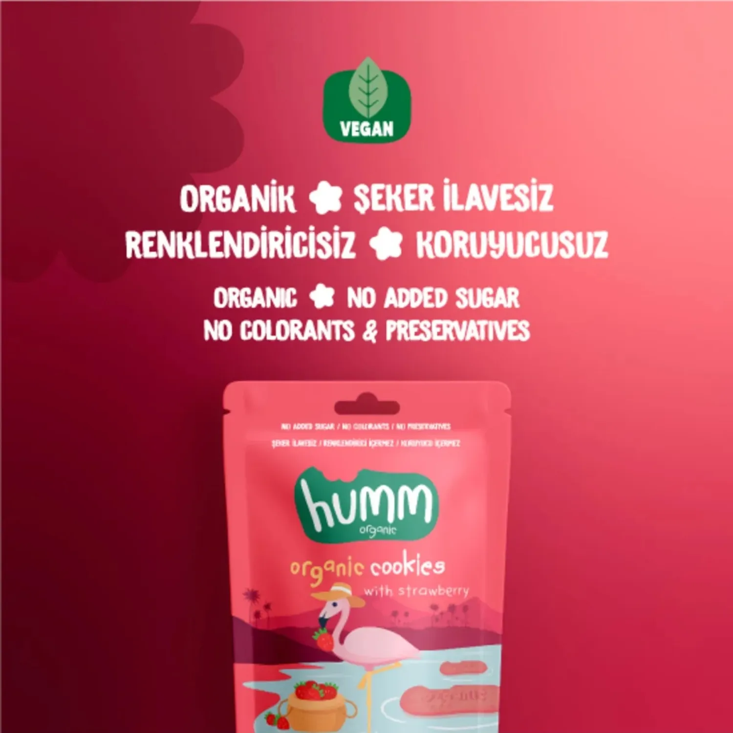 Humm Organic Vegan Çilekli Kurabiye 55 gr