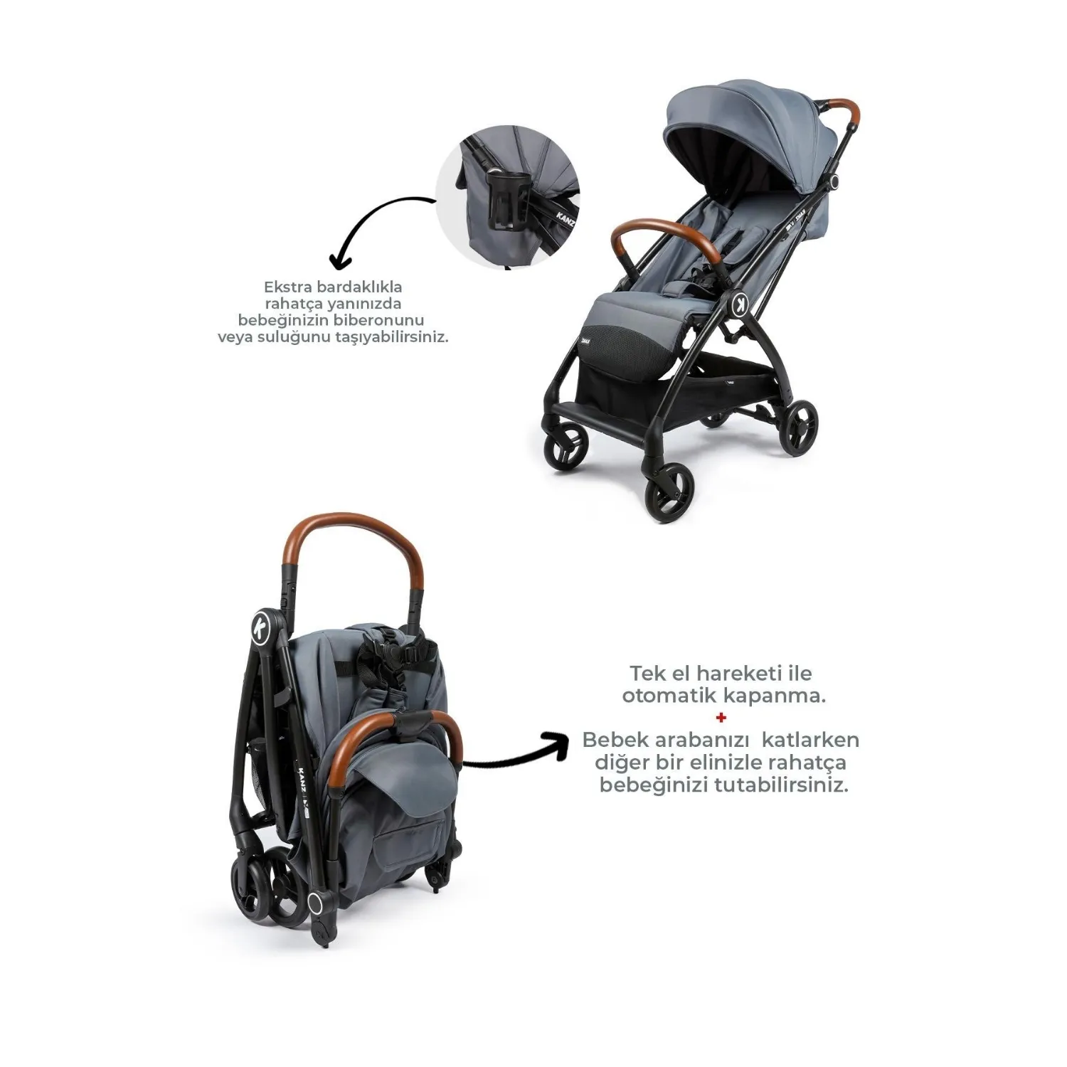 Kanz XFlop Bebek Arabası Dark Grey