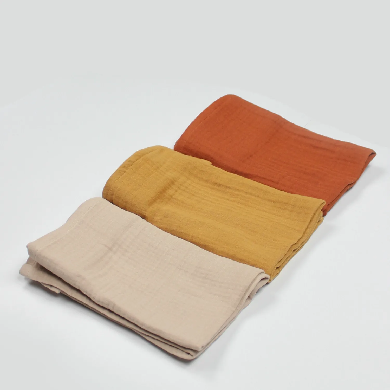 Bistyle Organik Müslin Battaniye 3lü 60x60cm Kiremit - Bej - Hardal