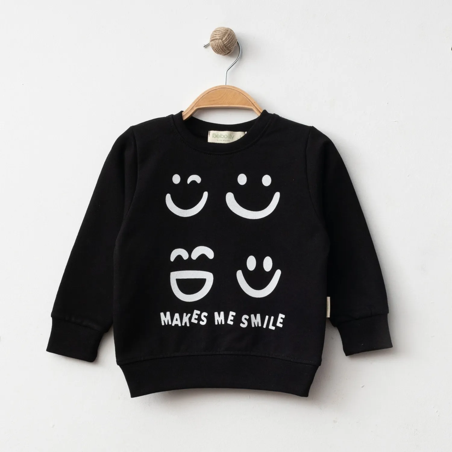 Bebolly Sweatshirt Makes Me Smile Baskılı  Siyah