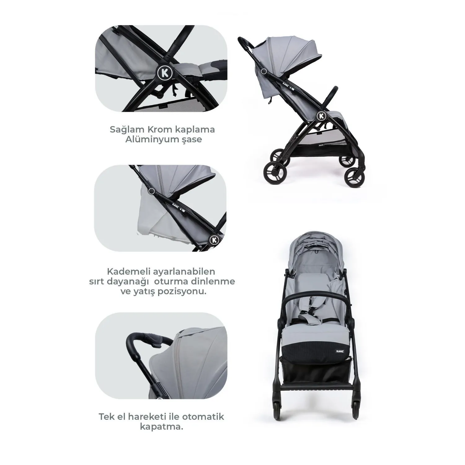 Kanz XFlop Bebek Arabası Ultimate Grey