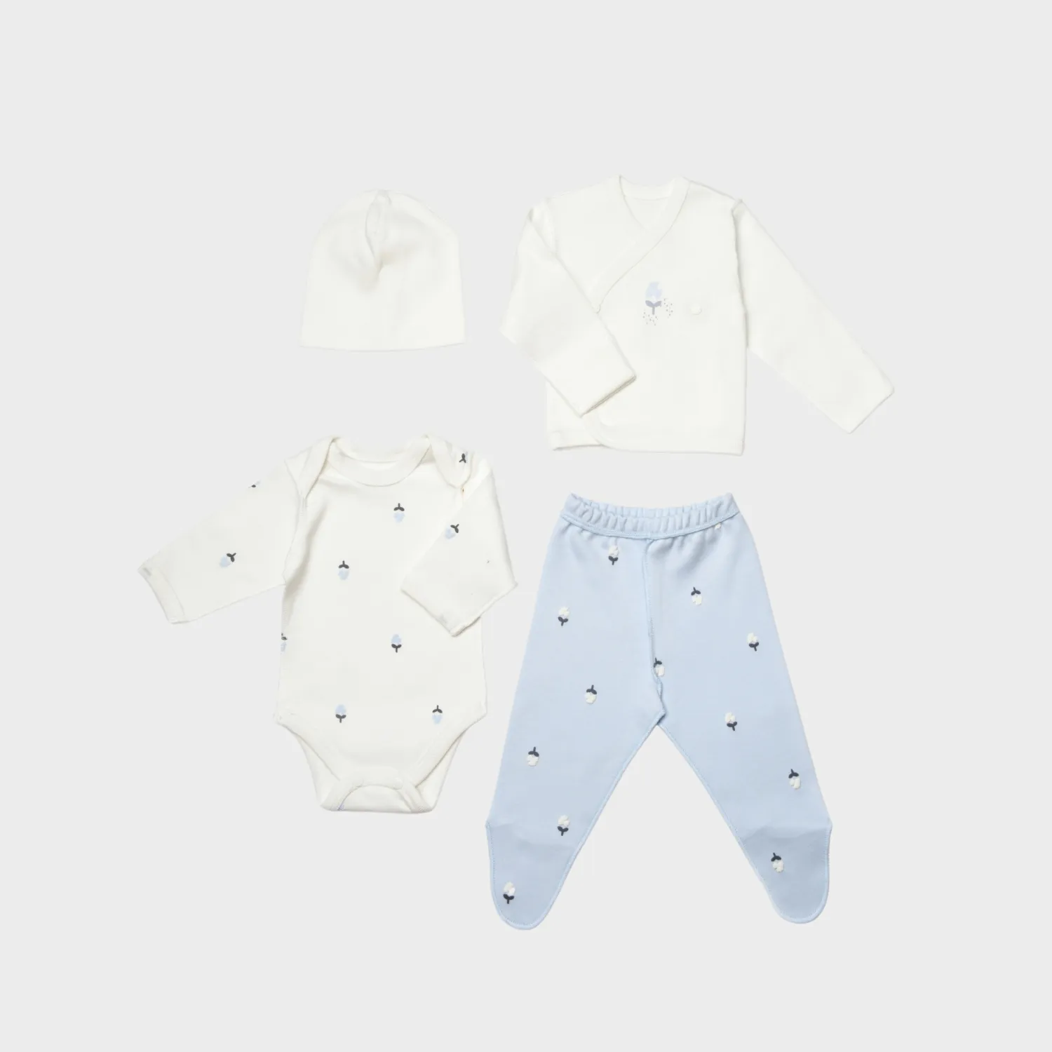 Bibaby Organik Zıbın Takımı 4lü Love Floral Ekru - Lila