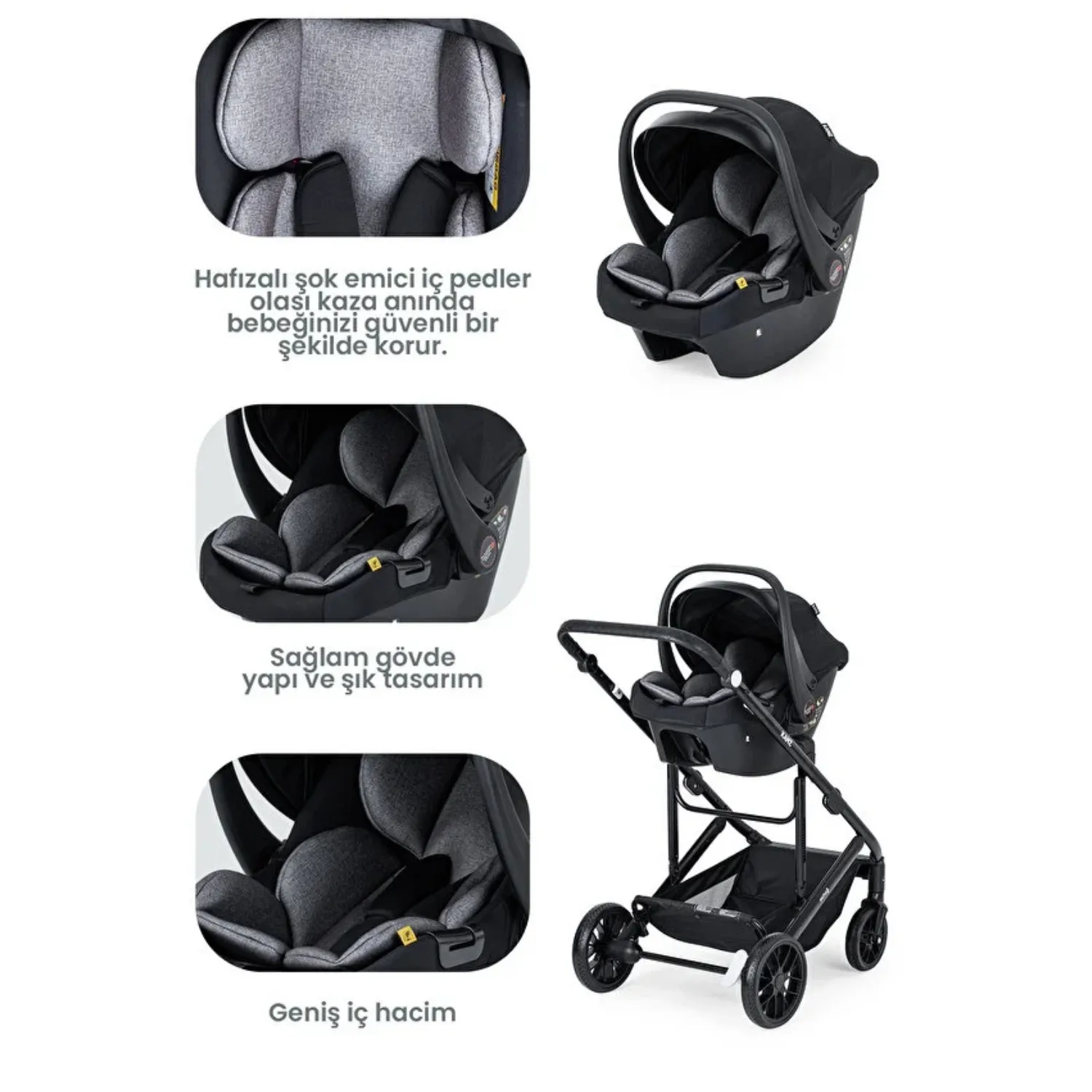 Kanz Echo Travel Sistem Bebek Arabası Siyah