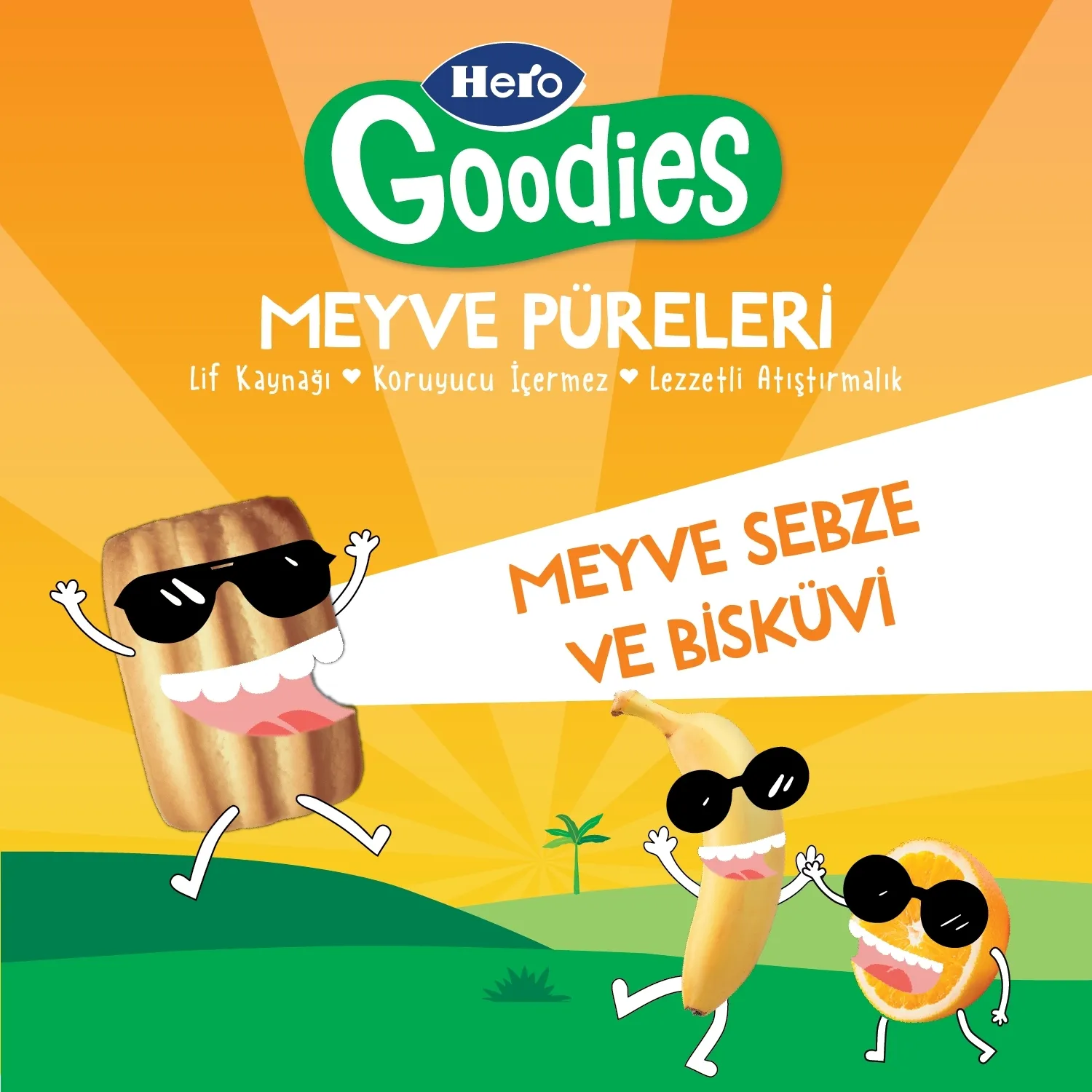 Hero Baby Goodies Bisküvi-Muz-Portakal Meyve Püresi 100 gr