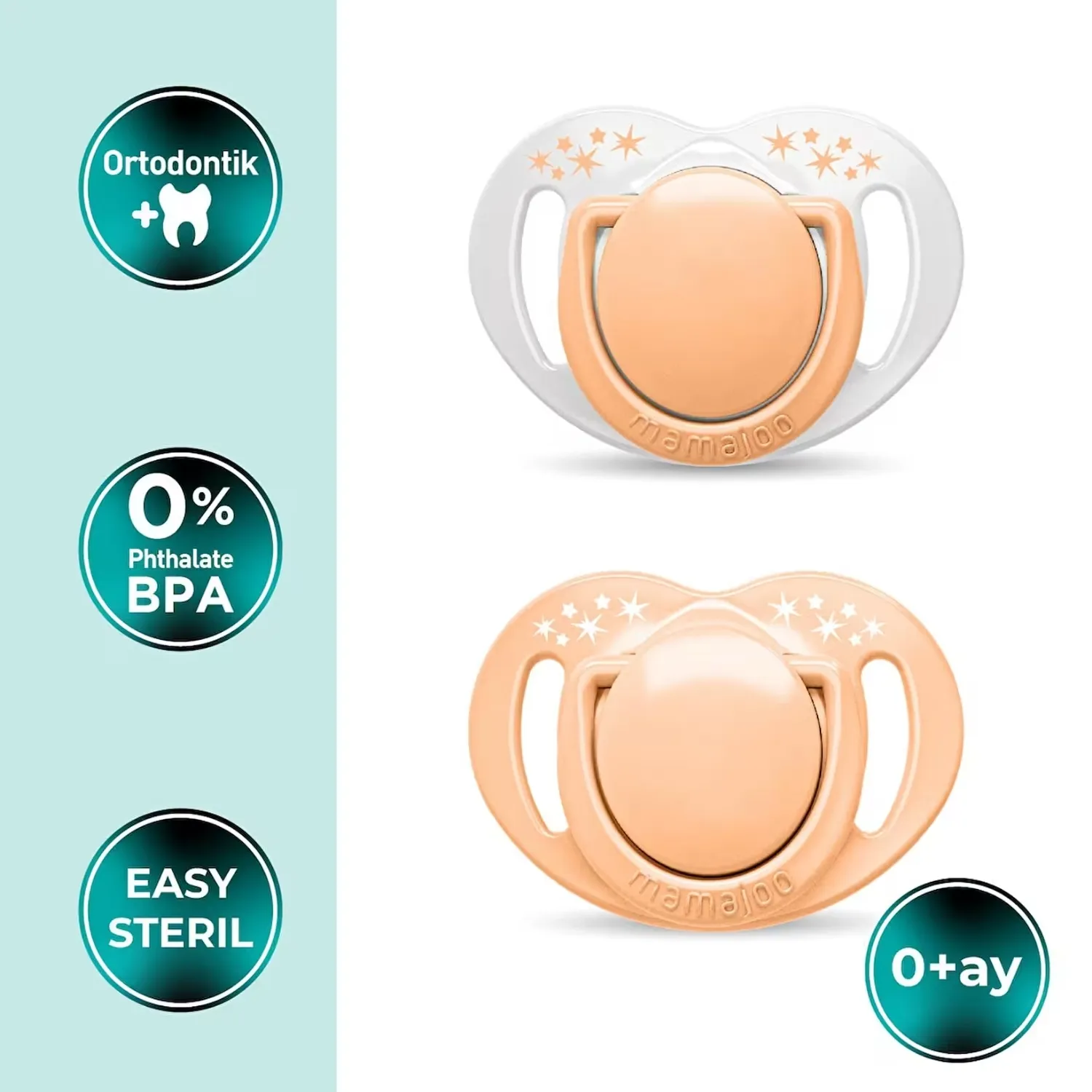 Mamajoo Ortodontik Silikon Emzik Sterilizasyon & Saklama Kutusu 0 Ay+ Powder Blush 2li