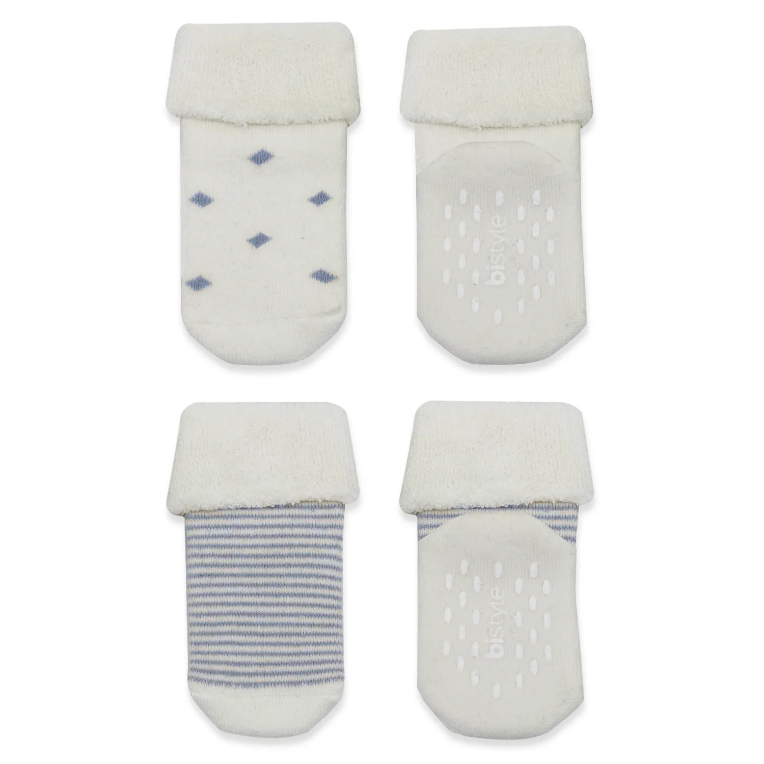 Bibaby Organik Çorap Soket Havlu 2li Kaymaz Çemberli Kıvrık Puanlı Bistyle İndigo - Ekru